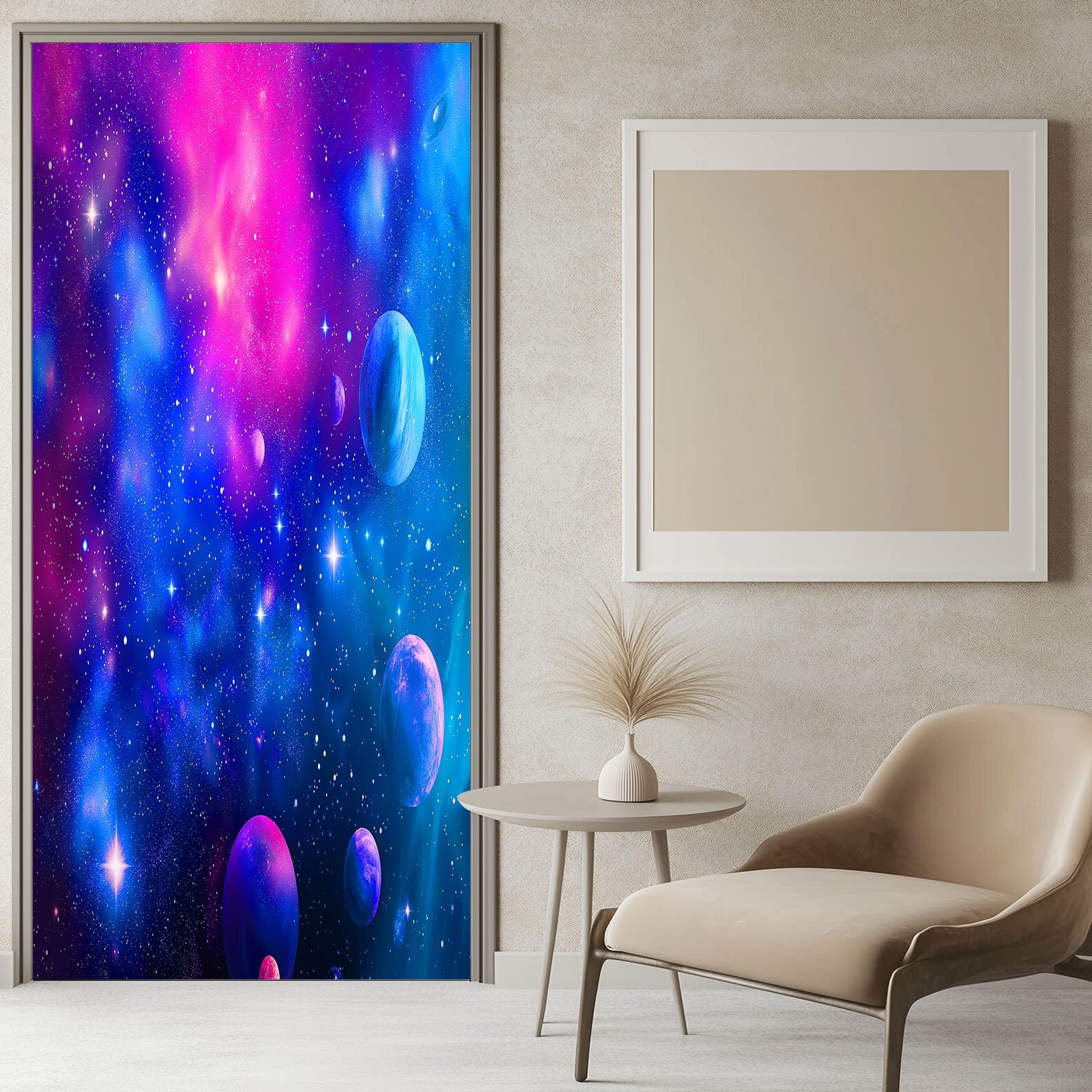 Naklejka na drzwi planety kosmiczne 95 x 215 cm (dł. x wys.), naklejki na drzwi tapeta fantastyczny styl sypialnia salon łazienka dekoracja samoprzylepna wodoodporna ściana PCV
