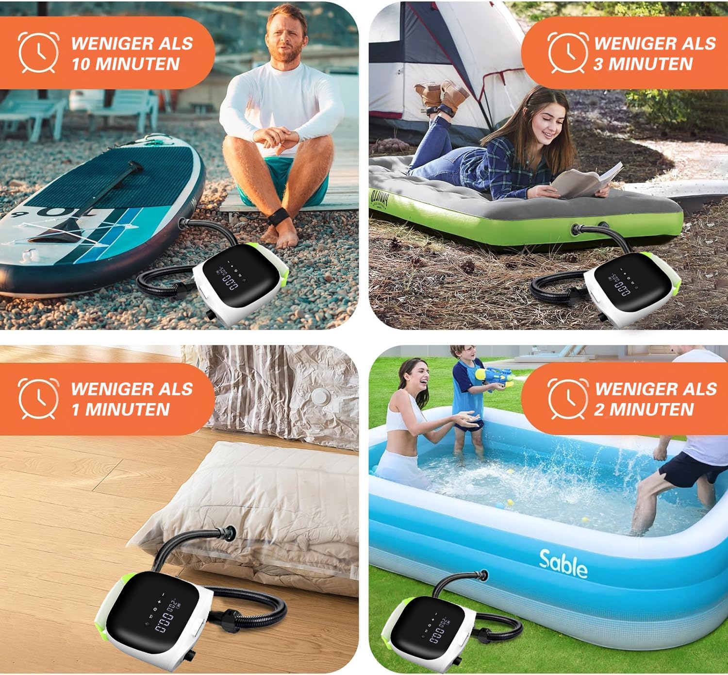 Sup Pumpe Elektrisch mit Akku - 20PSI Wiederaufladbar Hochdruck Luftpumpe,Intelligente Inflation/Deflation,Auto-Off für Aufblasbare Schlauchboot,Stand Up Paddle Boards,Boote,Kajak,Kitesurf