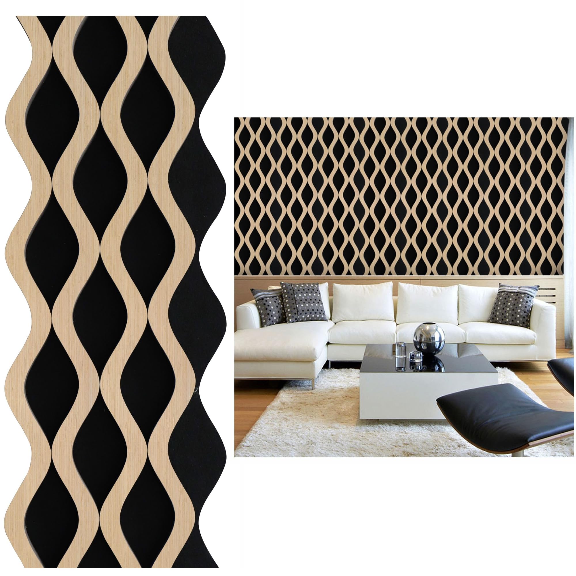 Juego de 6 paneles efecto duros, revestimiento de pared, techo, polímero, plástico, interior y exterior, 20 x 240 cm, encastre lateral, recortables, rígidos, decorativos, negro y madera, PVC, doble