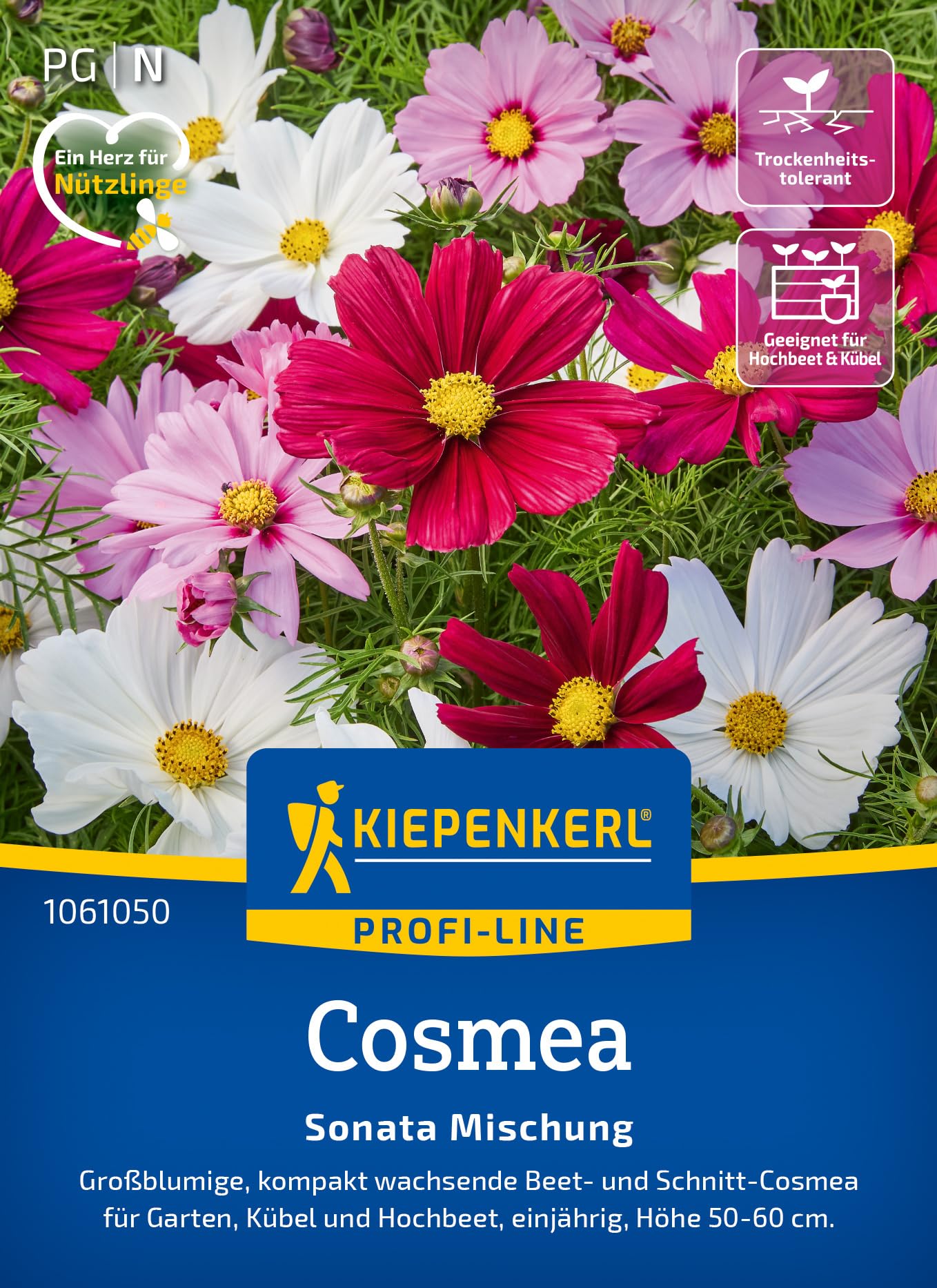 Kiepenkerl Profi-Line Cosmossamen Sonata Mischung 1061050 - Großblumige, kompakt wachsende Beet- und Schnitt- Cosmea - Wildblumensamen, Blumenwiese
