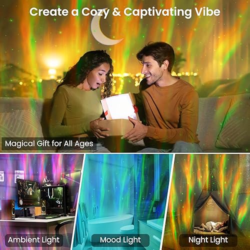 Miniatura 5 de Proyector de galaxia con altavoz Bluetooth, proyector de estrellas de luz nocturna para dormitorio, 8 modos de luces del norte, proyector Aurora con