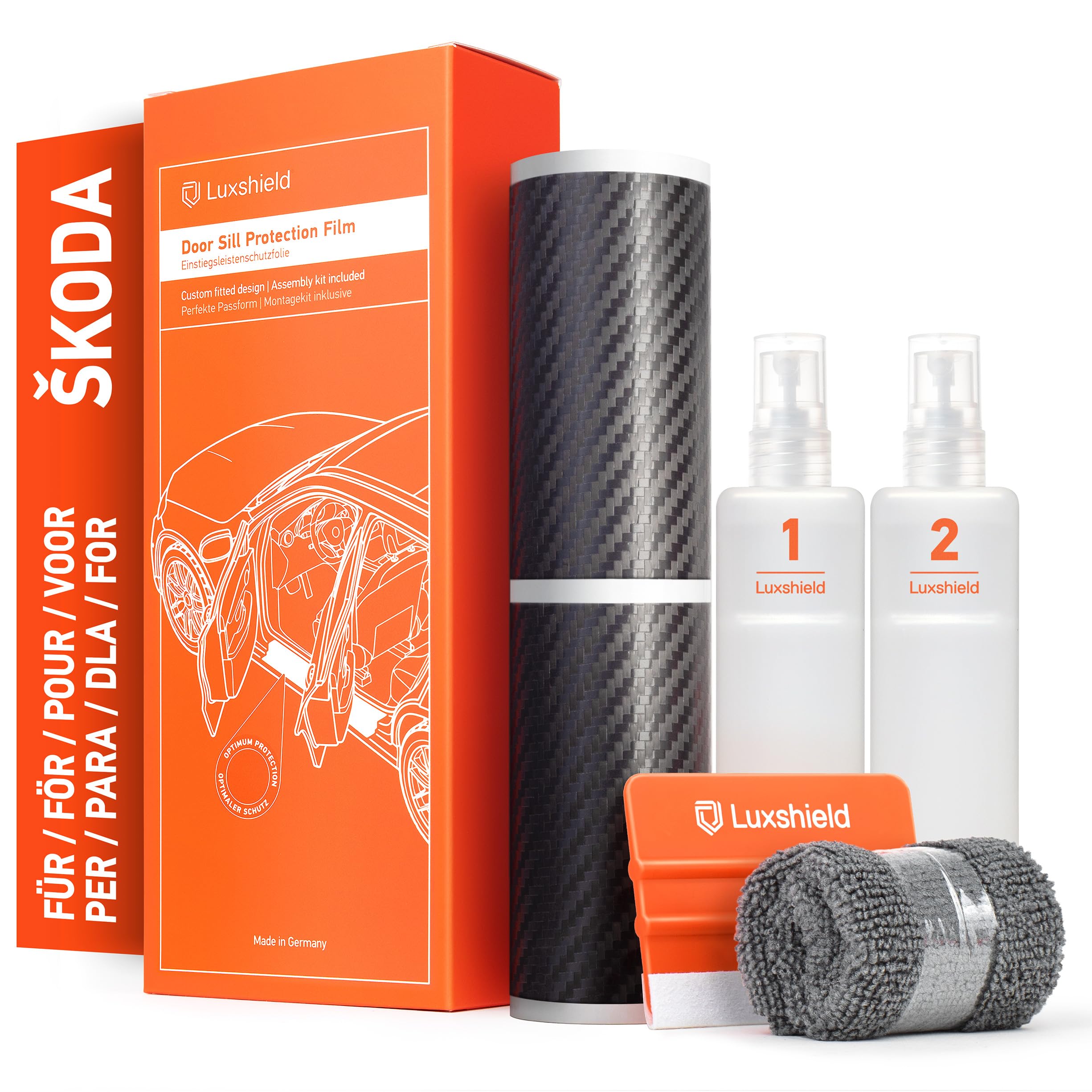 Luxshield Auto Einstiegsleisten Schutz für Skoda Fabia Combi 3 (III) NJ I 2014-2021 - Schutzfolie Autotür Zubehör Zierleisten Lackschutzfolie Carbon Schwarz