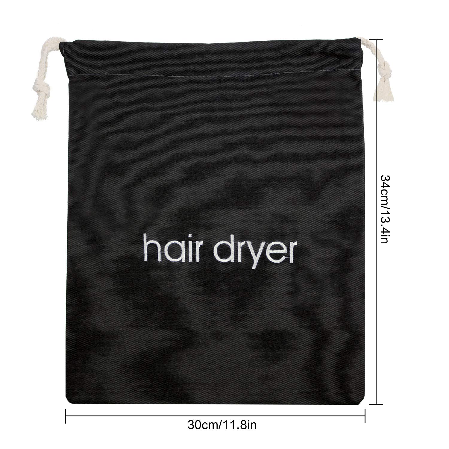 Bolsas para secador de pelo con cordón, contenedor para secador de pelo, 11.8 x 13.8 pulgadas (algodón, negro) 2