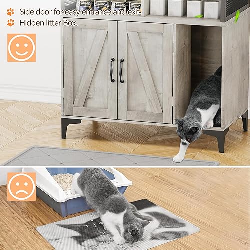 Miniatura 8 de GAOMON Caja de arena para gatos con almohadilla para rascar, muebles de caja de arena oculta, gabinete para gatos con almacenamiento y puertas, baño
