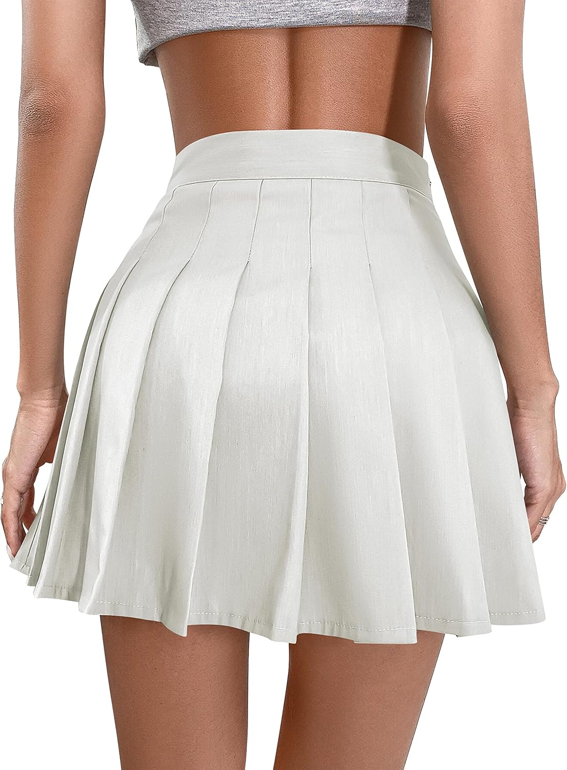 Amoretu Womens High Waisted Pleated Skater Tennis Skirts A-line Mini Skirt (White, M)