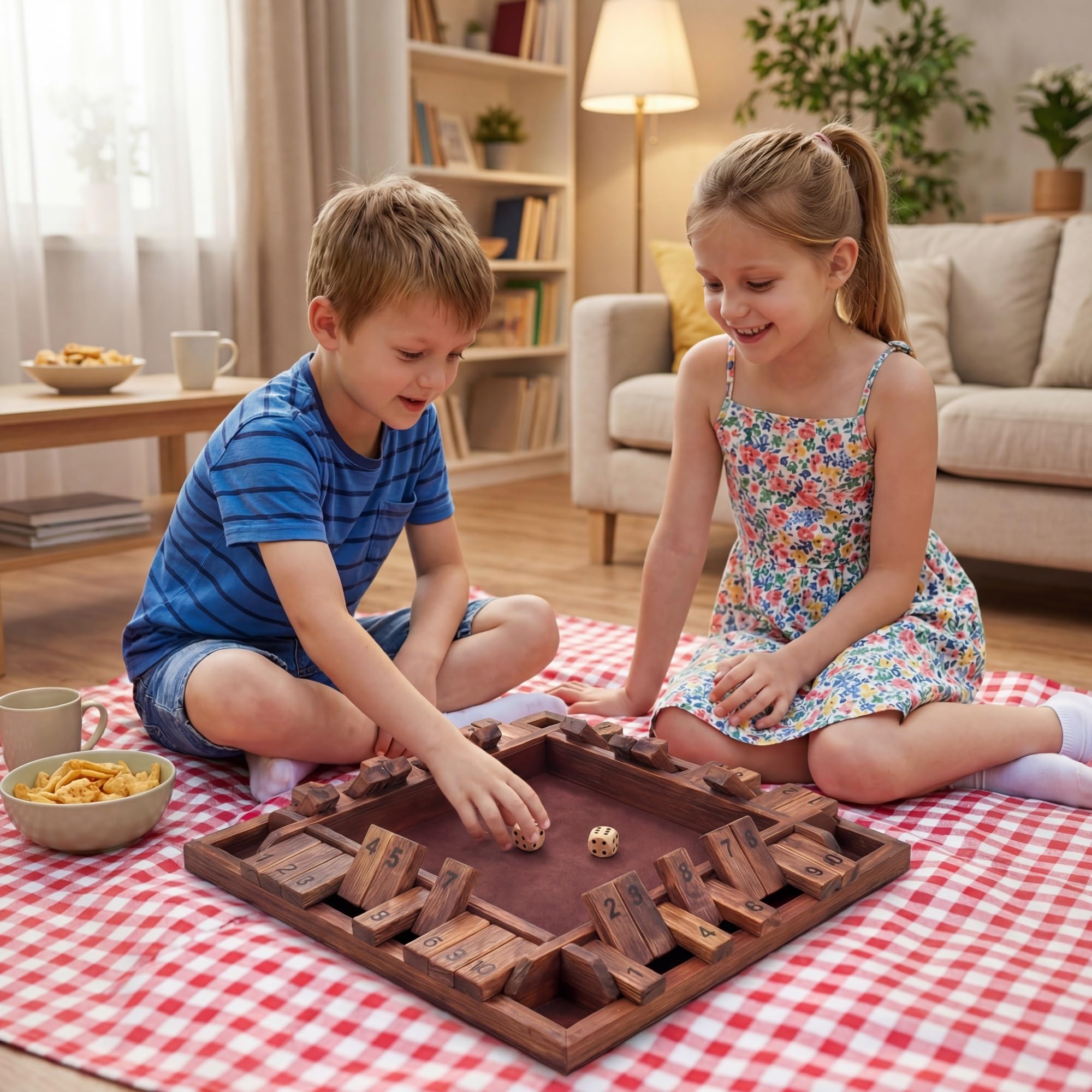 GOPLUS Juego de Datos Shut The Box, Juego de Mesa de Madera de Pino con 2 Dados para 2-4 Jugadores, Cierra la Caja, Juego Matemático de Mesa Familiares y Viaje, para Niños y Adultos (Marrón)