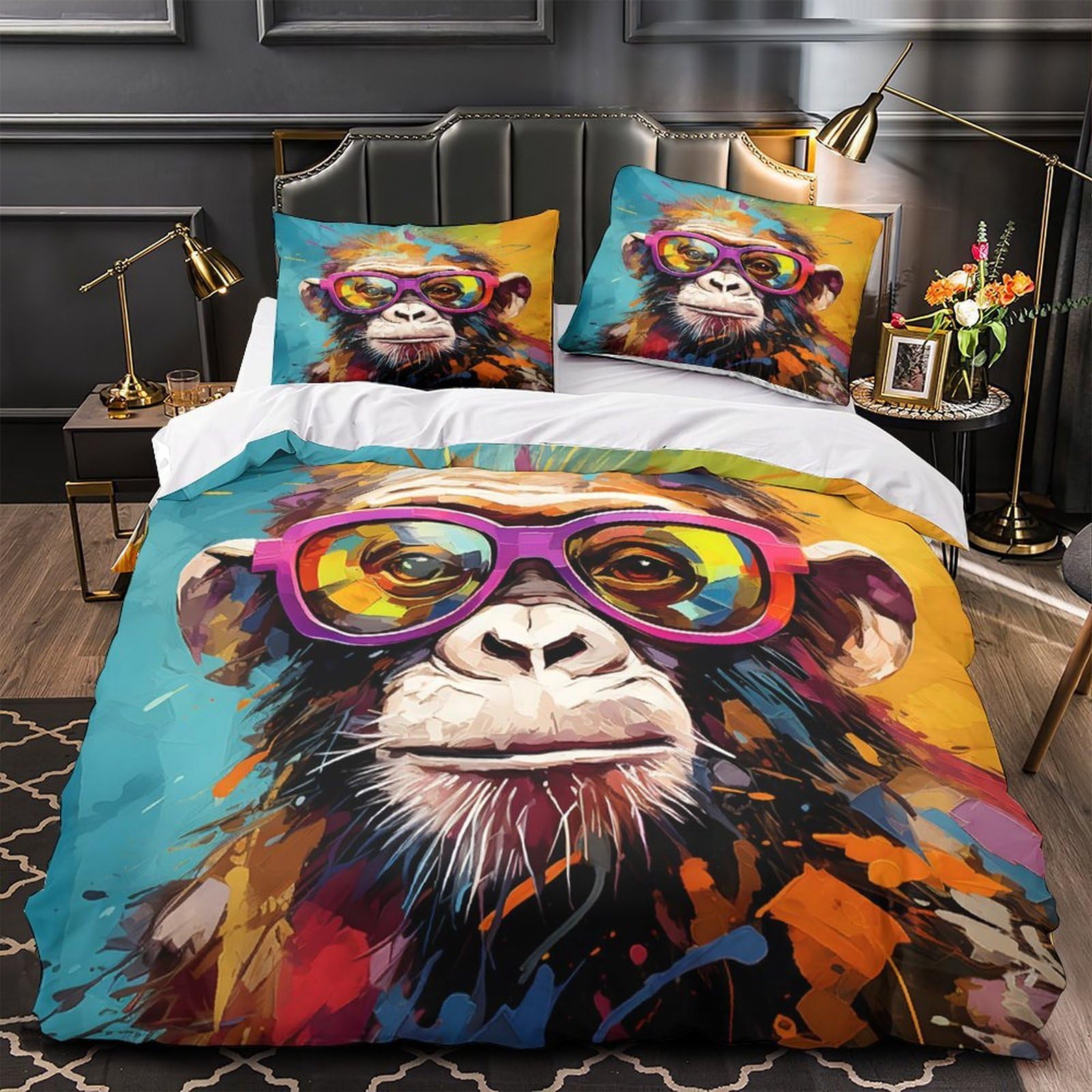 Housse de couette singe hypoallergénique et respirante pour garçon et ado
