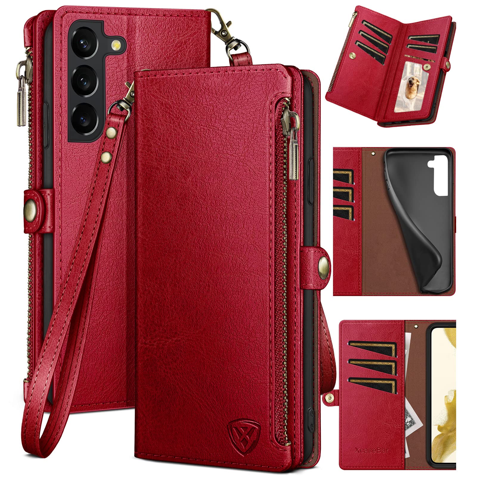 XcaseBar for Samsung Galaxy S22 Plus Wallet case with Zipper Credit Card Holder【RFID Blocking】, Flip Folio Book PU Leather Phone case Shockproof Cover