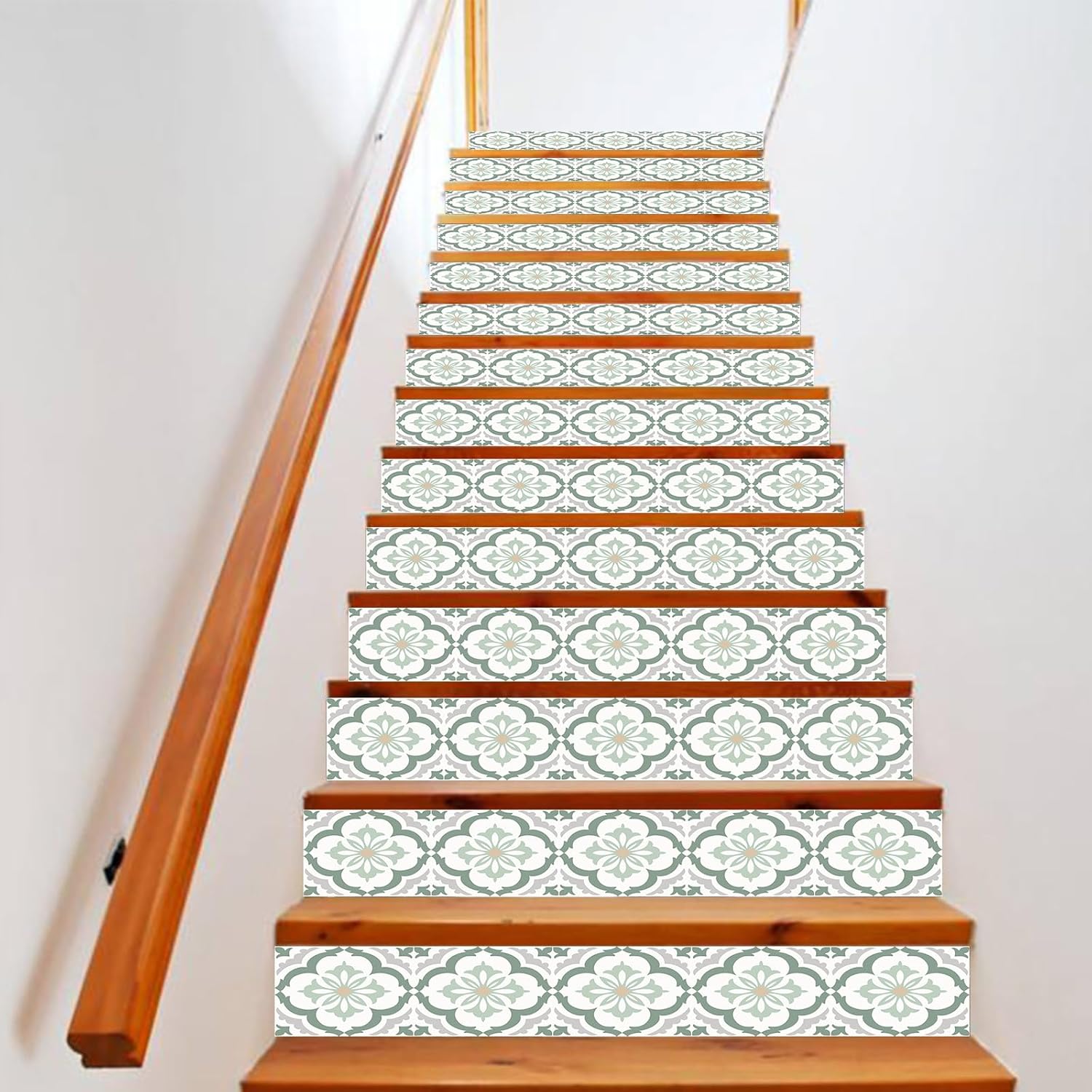 14PCS Moroccan Style Self-Adhesive Stair Riser Decals, Peel and Stick Staircase Stickers 39.37“x7.09” Vinyl Stickers Staircase Murals Decor for Steps