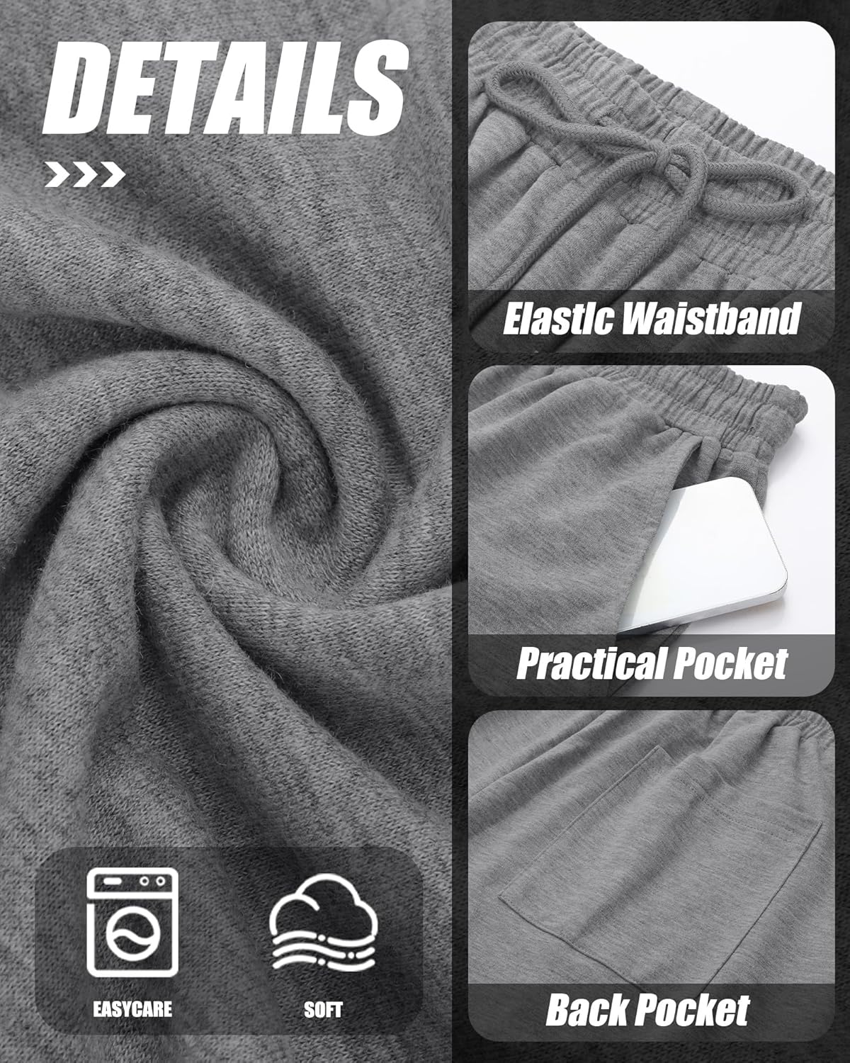 3 Pack Men's Big and Tall Sweatpants Athletic Workout Lounge Pants Plus Size Drawstring Joggers with 3 Pockets - Image 5