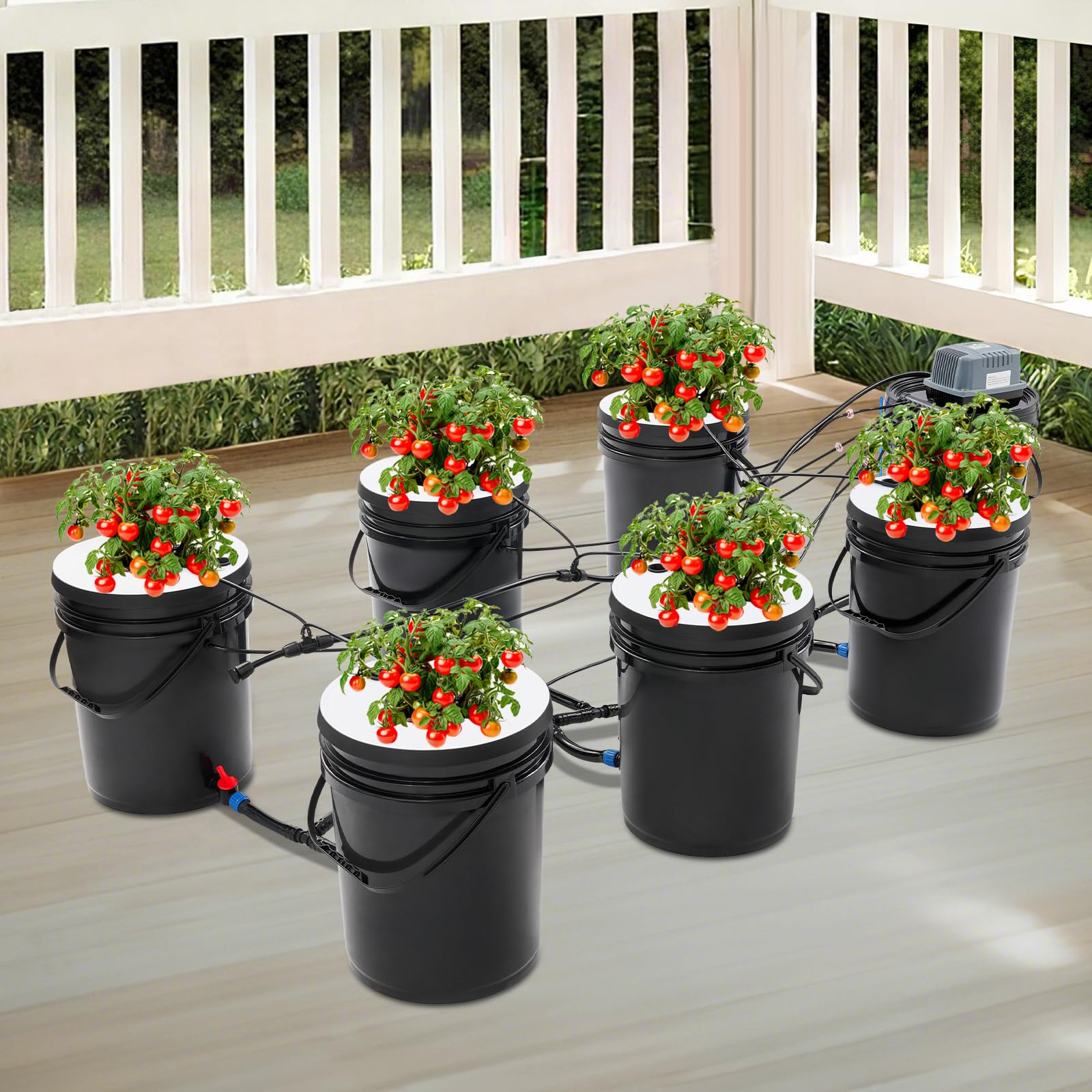Hydroponics Grow System, 20L x 7 Eimer Hydroponisches Eimerset für die Tiefenwasserkultur im Kreislauf, Hydroponik-Anbauset, Tiefwasserkultur mit Luftpumpe