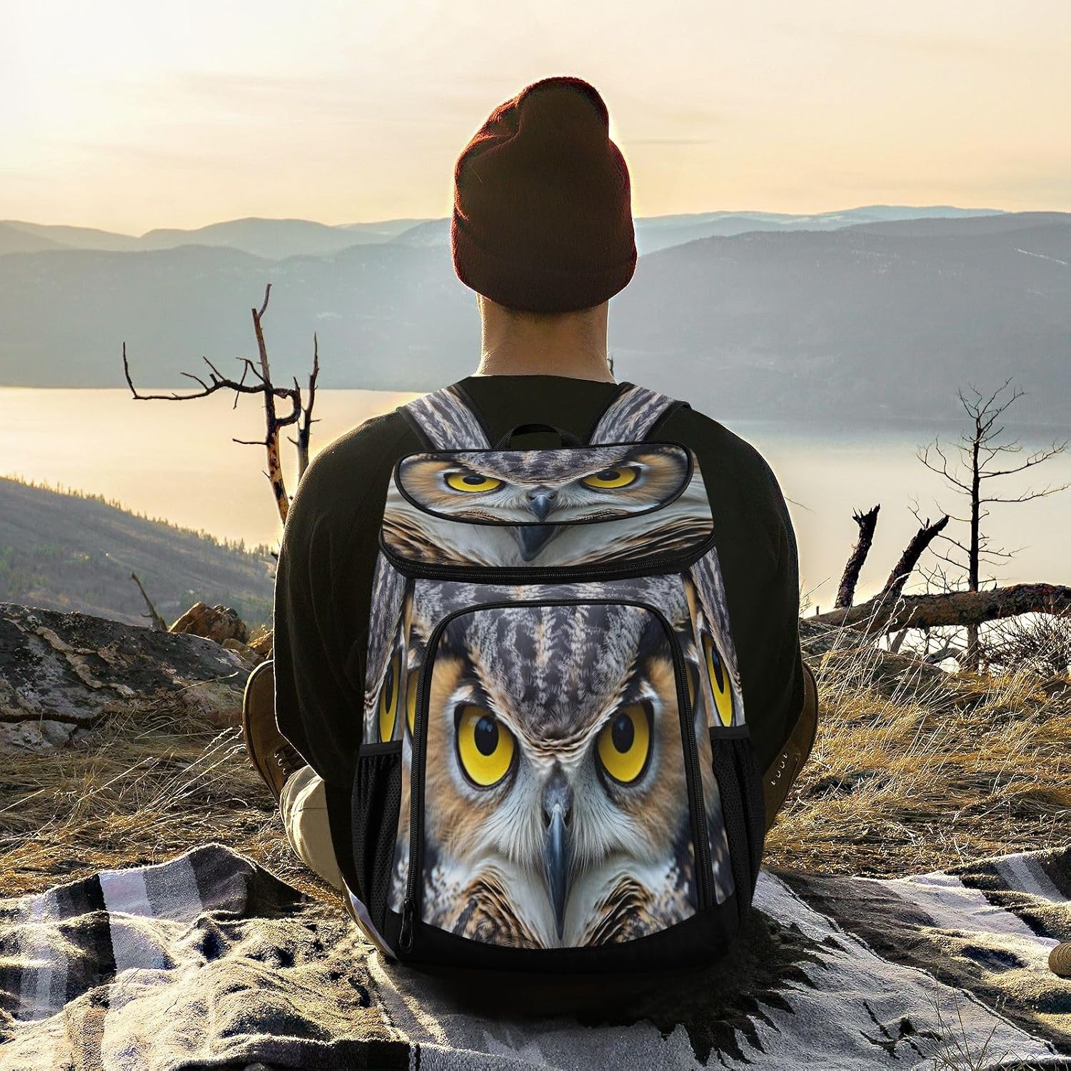 Owl Eyes Cooler Backpack 36 Cans Leakproof Waterproof Backpack Cooler Bag Beach Accessories for Women and Men Travel Camping Fishing Backpack