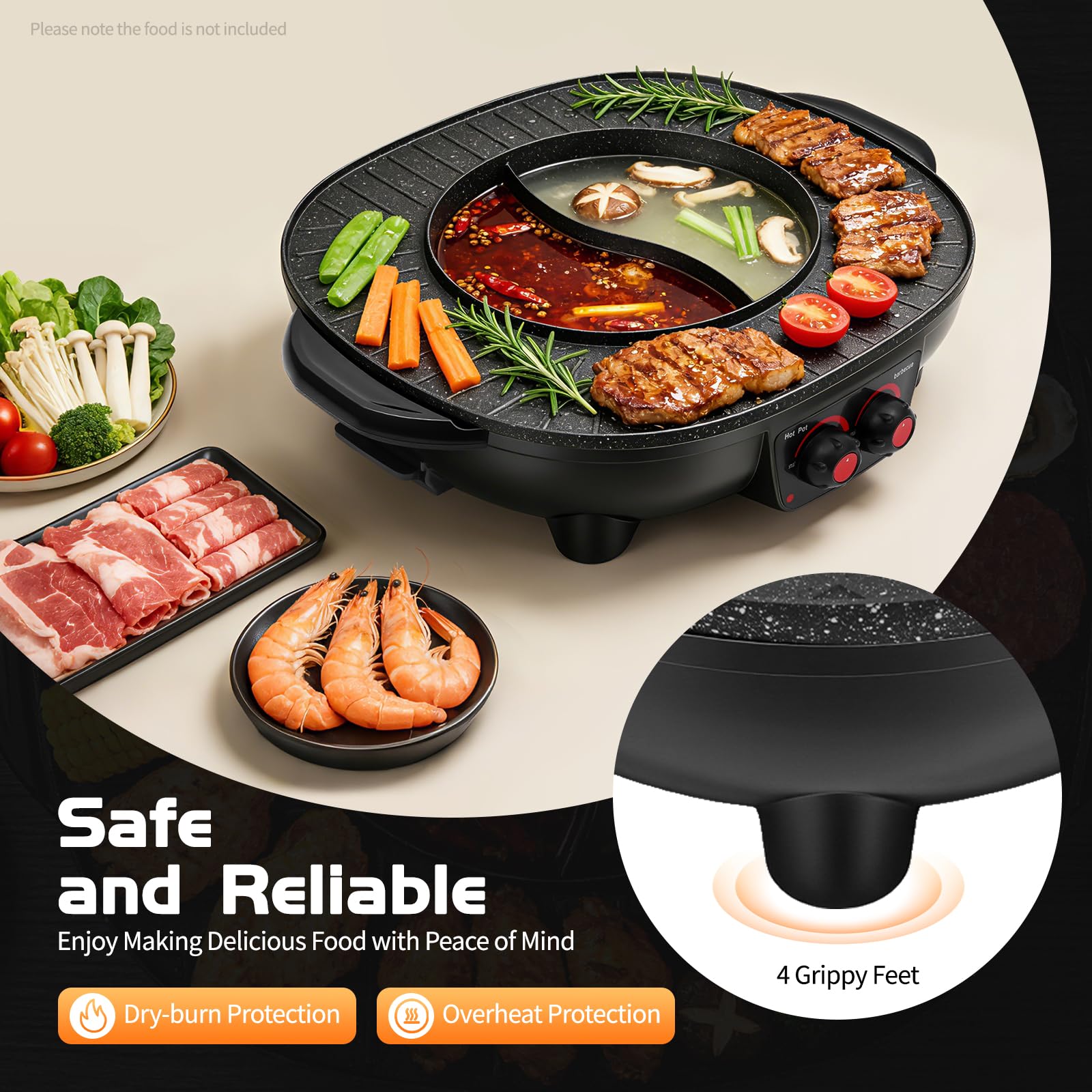2 in 1 Hot Pot Küche Multifunktions BBQ Elektro Hotpot Ofen Rauchfreie Grillpfanne Grillmaschine (2000W+2000W)