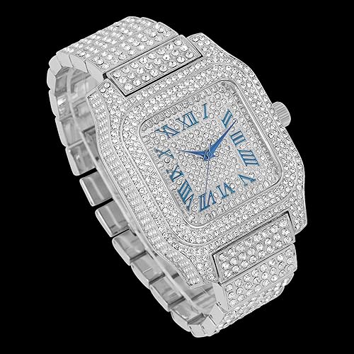 Miniatura 2 de Charles Raymond Bling-ed Out Biggie Square Hip Hop Iced Out - Reloj de cristal que hipnotizarás en un reloj de cristal - 0513Sq
