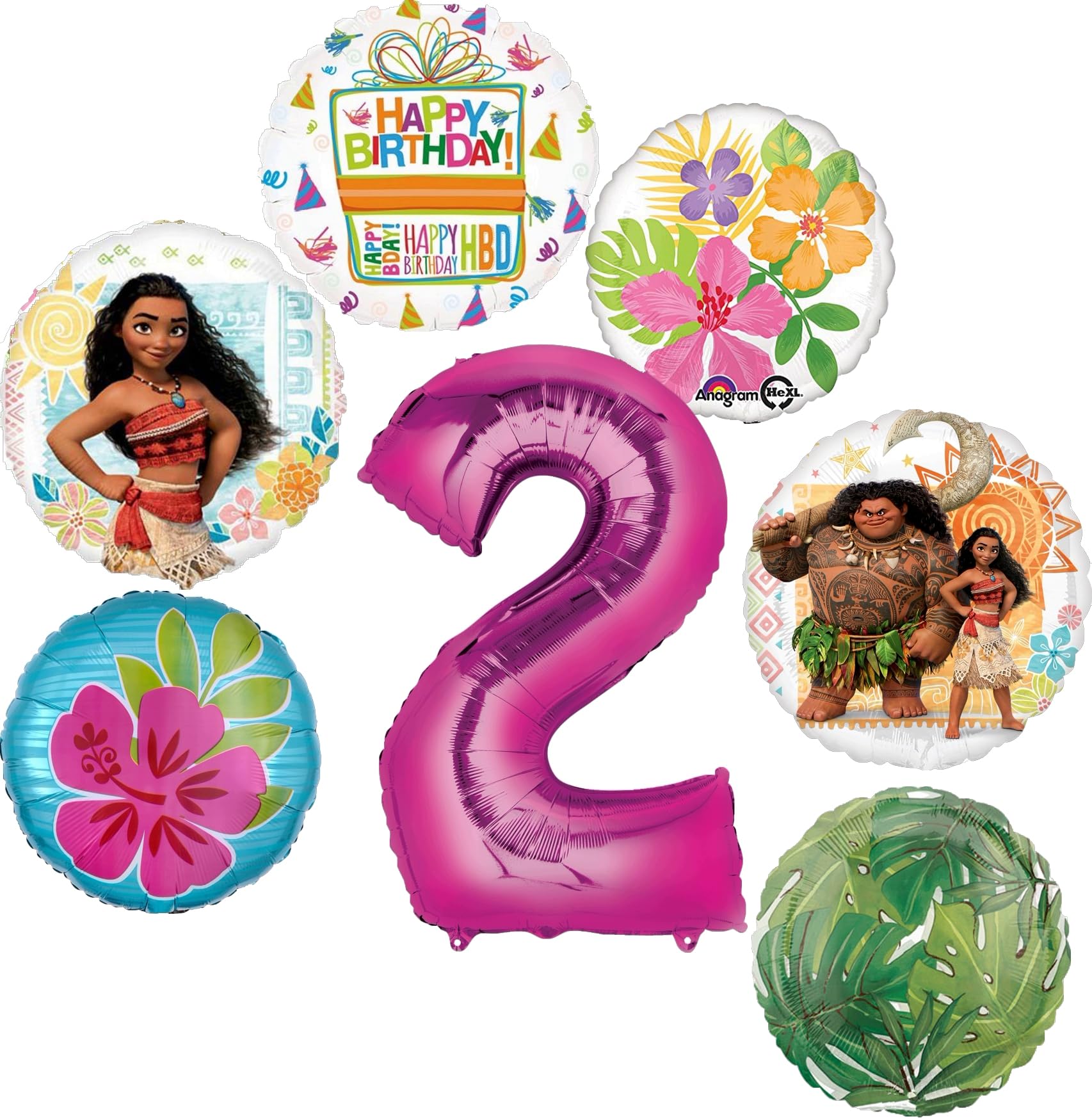 Moana 2nd Birthday Party Supplies 7pc Balloon Bouquet Decorations