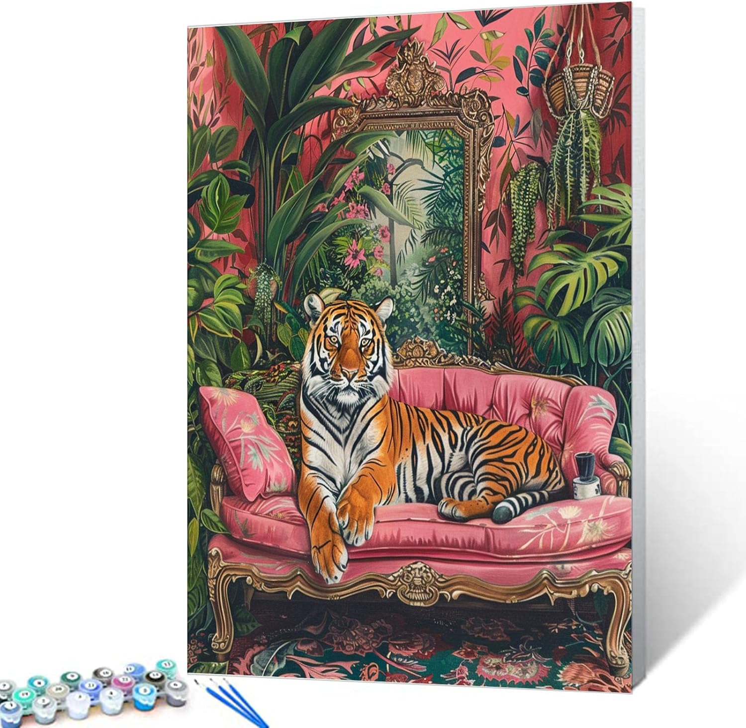 Jungle Wild Animals Paint by Numbers Botanical Paint by Numbers Kits Children,Green Leaves and Floral Painting Unique Canvas Unique Gift Art Crafts for Home DIY Framed 16x20 Inch
