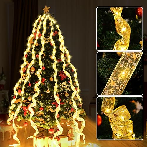 DUZXLCQ Luces para árbol de Navidad con anillo, 240 luces LED de 9.5 pies x 8 líneas, 8 modos de iluminación, temporizador, función de memoria,