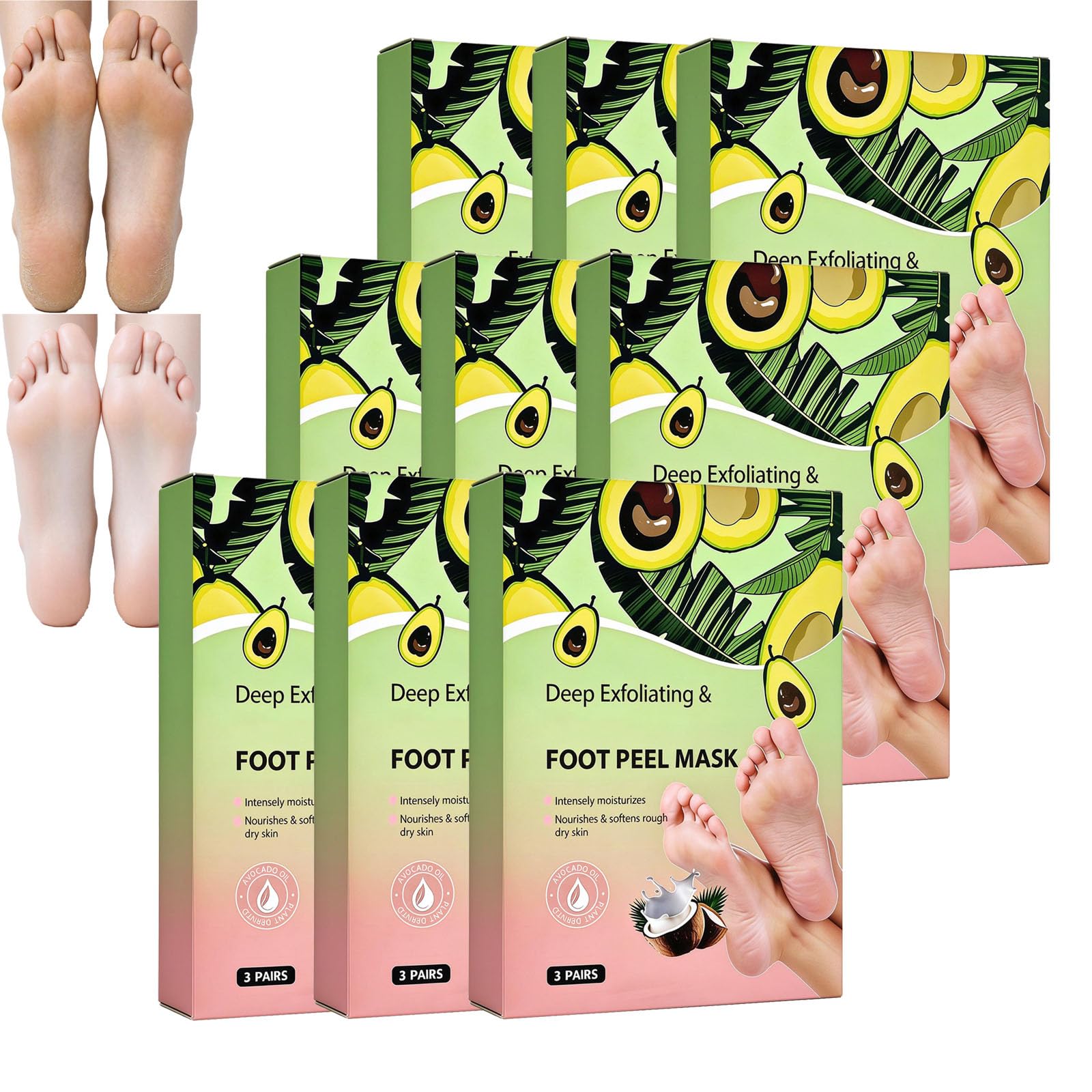 Maschera Idratante Peeling Piede con Olio di Avocado, Calze Maschera Esfoliante Delicato per Tacchi e Calli screpolati, Rimozione della Pelle Morta, Cura Idratante dei Piedi per Piedi Morbidi (9PCS)