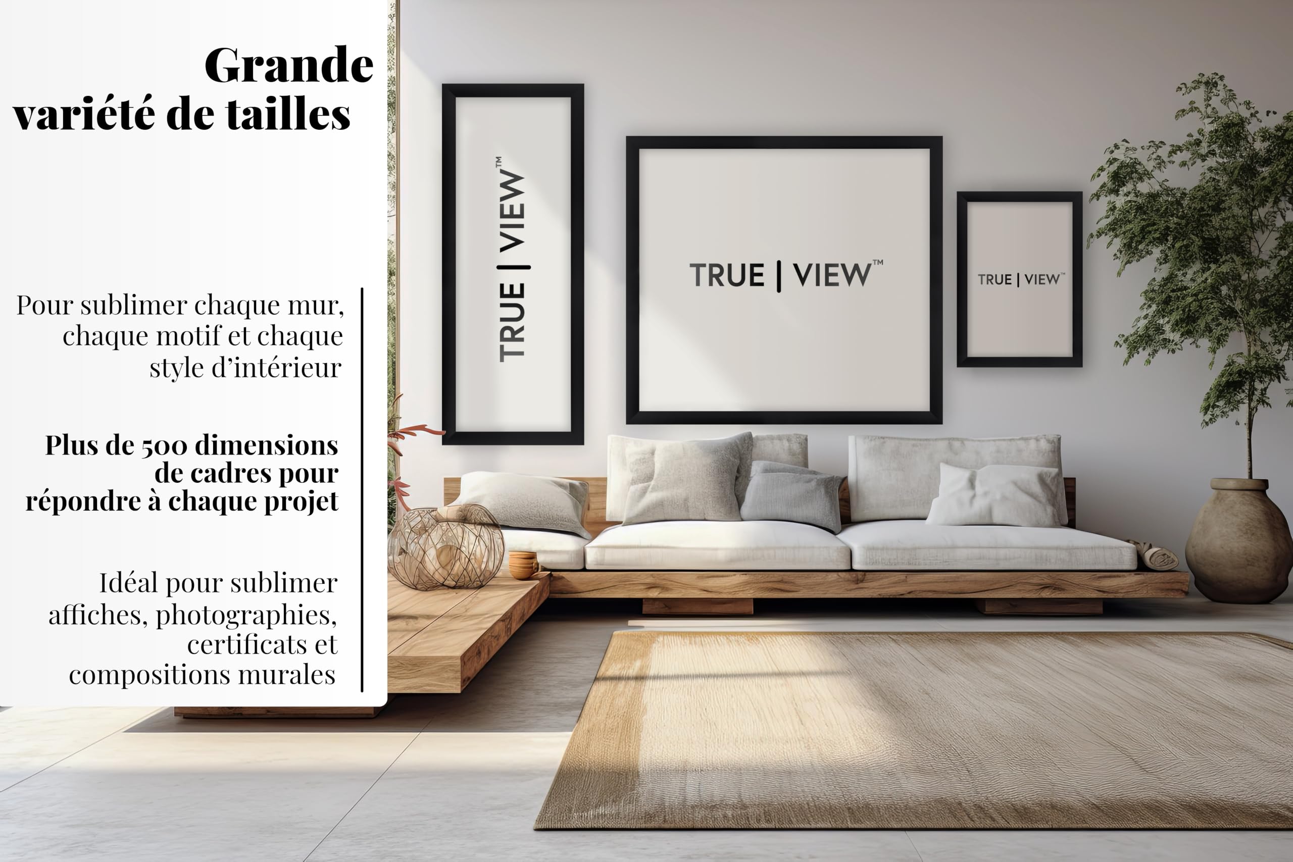 TrueView Bilderrahmen 80x121 cm Schwarz Matt | Größen wählbar | Acrylglas | MDF Rahmen für Fotos, Bilder und Zertifikate | Fotorahmen für Arbeitszimmer, Wohnzimmer, Schlafzimmer