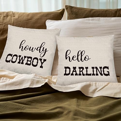 Miniatura 8 de PUHEI Hello Darling Howdy Cowboy Western - Juego de 2 fundas de almohada divertidas para parejas, 12 x 20 pulgadas, decoración del hogar, sofá y