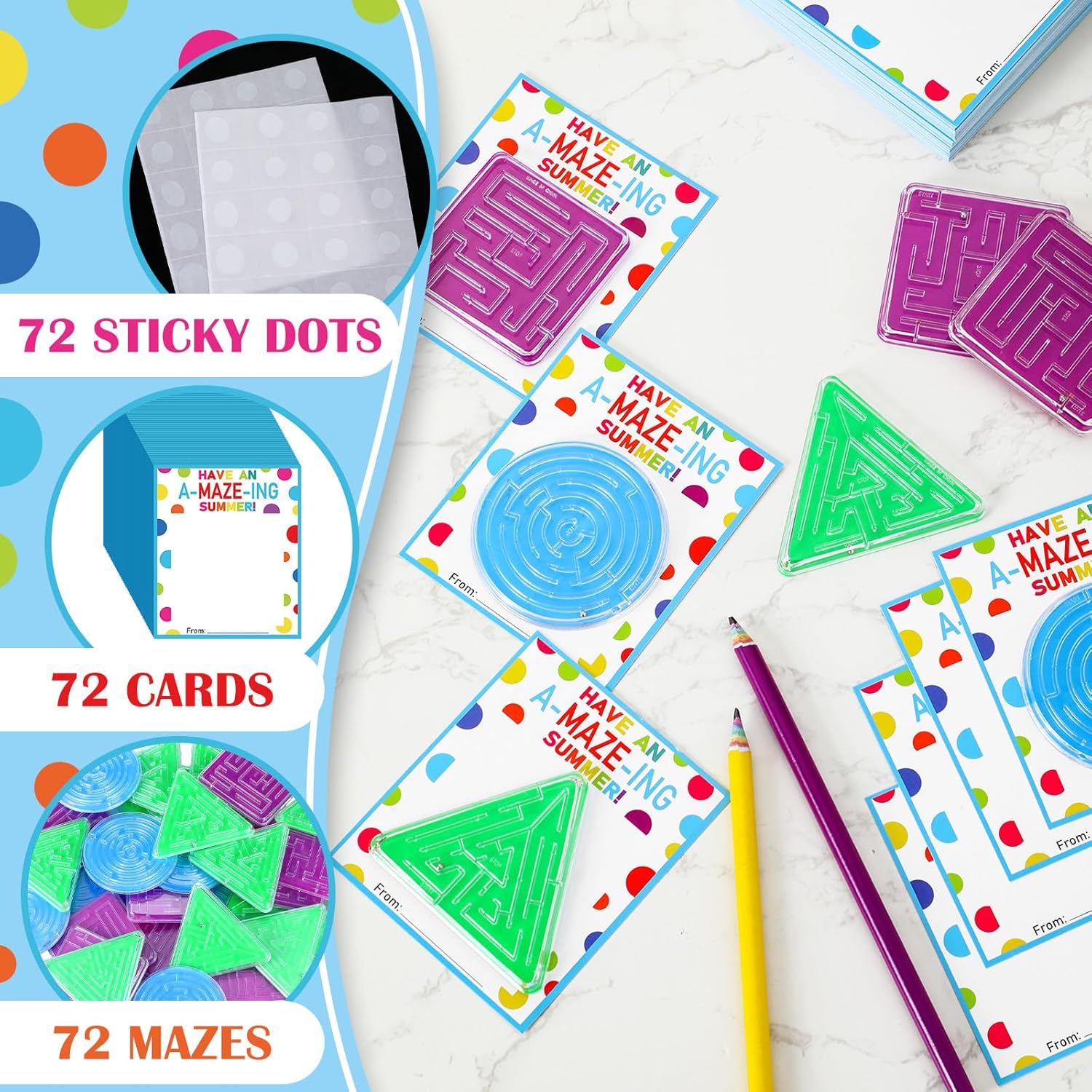 JellyArch 72 Pcs Summer End of Year Gifts for Kids Mini Maze Puzzle with Having an Amazing Summer Card for Students Maze Cubes Games for Exchange Gifts Classroom Prizes Goodie Bag Fillers Party Favors