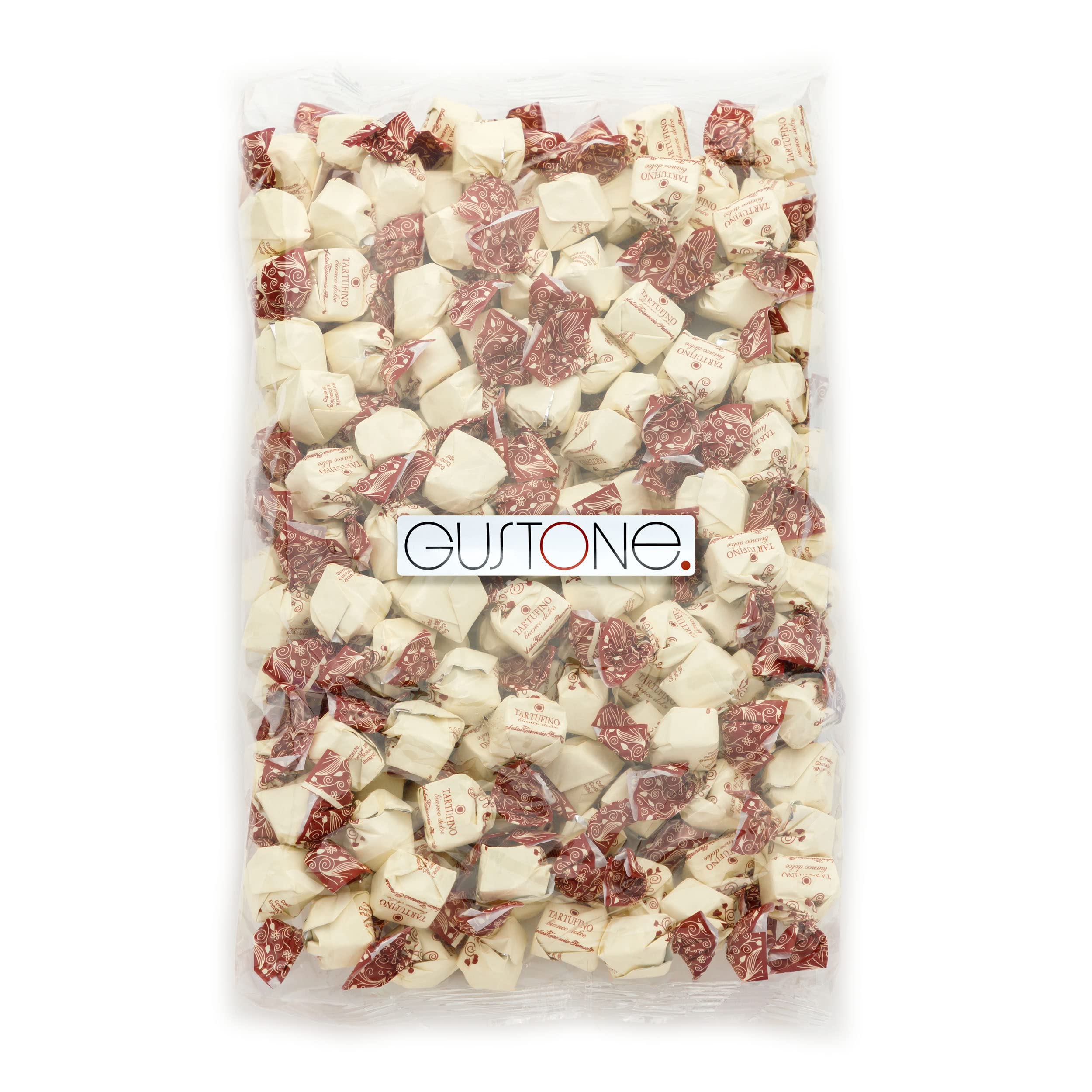 GUSTONE. Tartufini Dolci Bianco Antica Torroneria Piemontese 140 Stück 1kg | 35% Kakao, glutenfrei, IGP-geschützte Herkunft, Schokoladen-Trüffel weißer, Schokoladentrüffel, in Handarbeit gefertigt