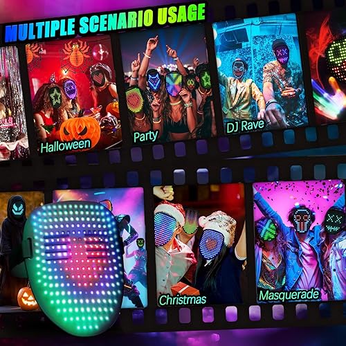 Miniatura 13 de Ompusos LED Mask with Gesture Sensing, Light-Up Transforming Face Cover for Halloween, Christmas, Cosplay & Birthday Parties