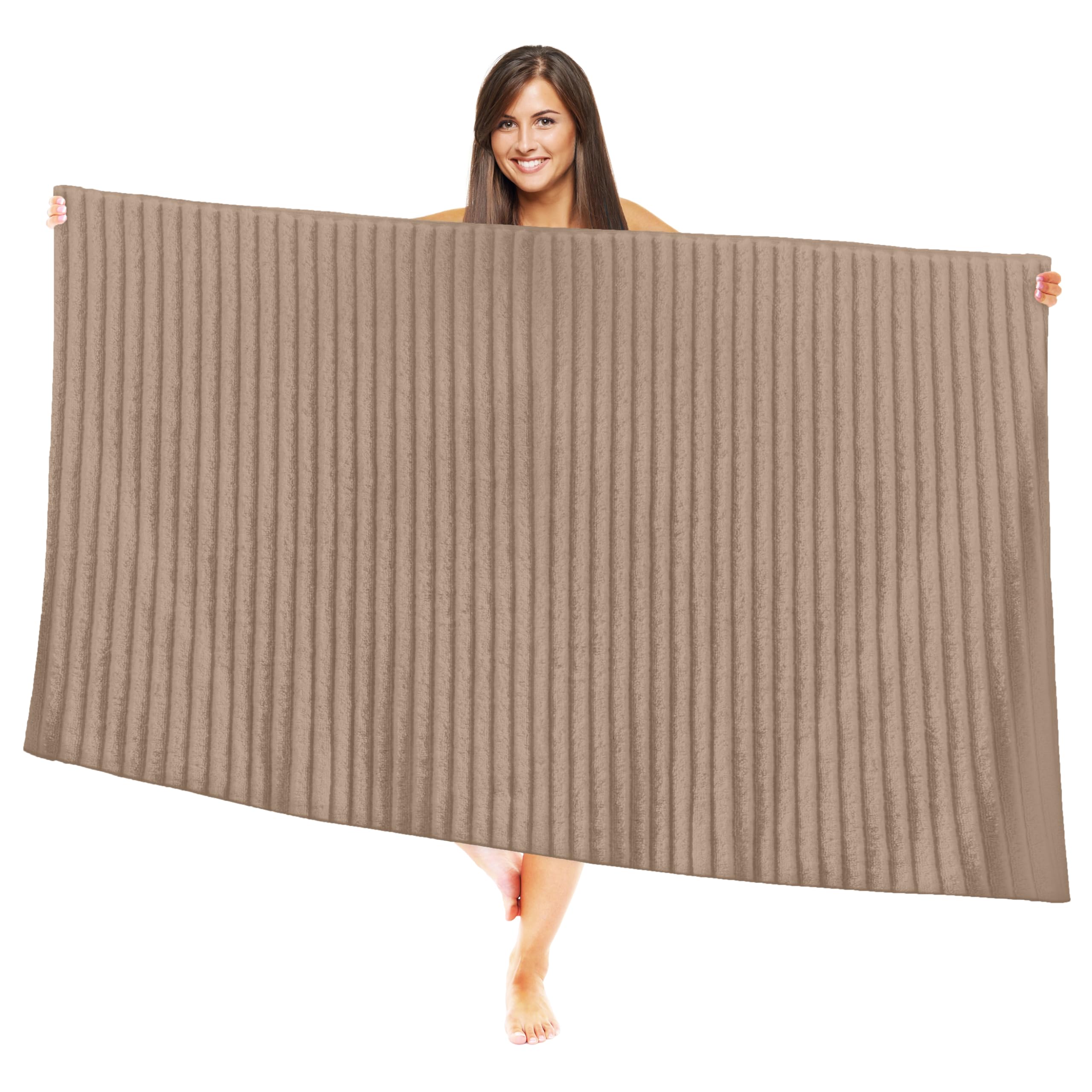 Elegant Comfort 100% Turkish Cotton Corduroy Ribbed Luxury Jumbo Bath Towel Ultra Soft - 35 x 70 Inch - Luxury Spa Premium Hotel Quality Highly Absorbent and Quick Dry Large Bath Towel, Taupe