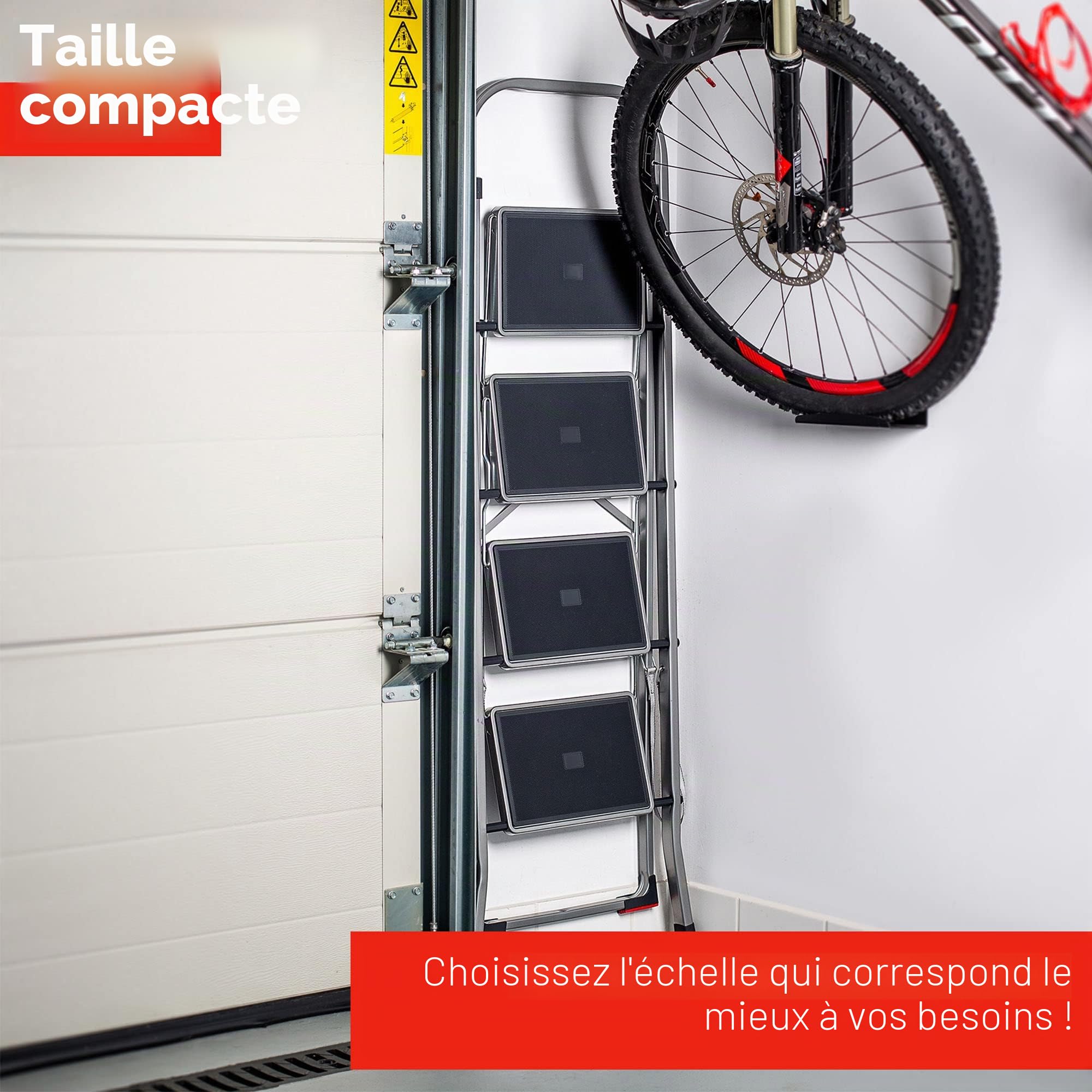 KADAX Échelle pliante en acier avec charge jusqu'à 150 kg, échelle avec sécurité pliante, marche courante avec marches antidérapantes (4 marches)