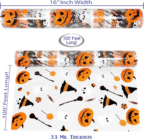 Miniatura 3 de AnapoliZ Rollo de celofán de Halloween | 100 pies de largo x 16 pulgadas de ancho | 2.3 mil de grosor, transparente con diseños de Halloween |