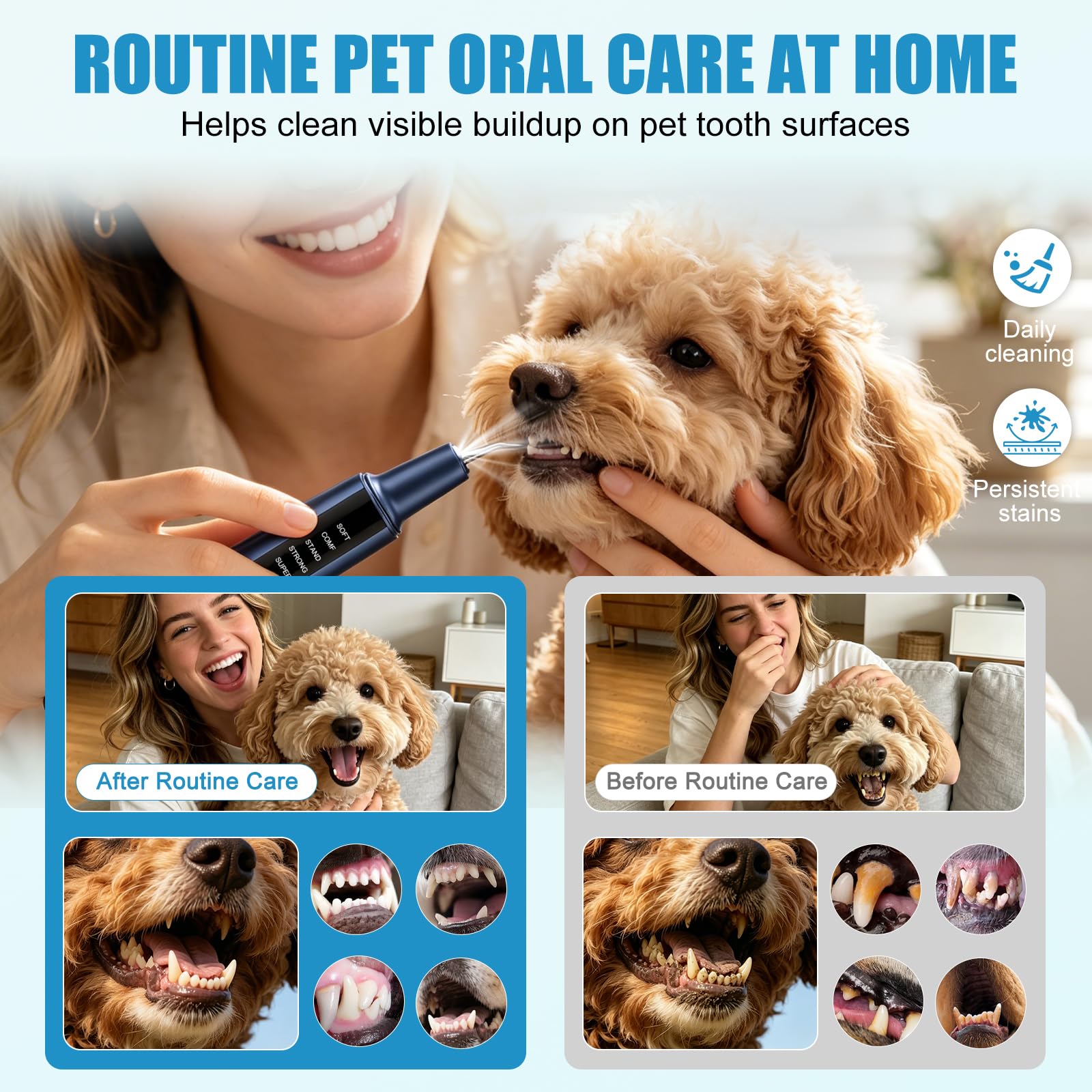 Kit di pulizia dentale per cani e gatti, strumento elettrico per la pulizia dei denti con specchio dentale e punte per la pulizia, kit per l'igiene orale degli animali domestici ricaricabile di