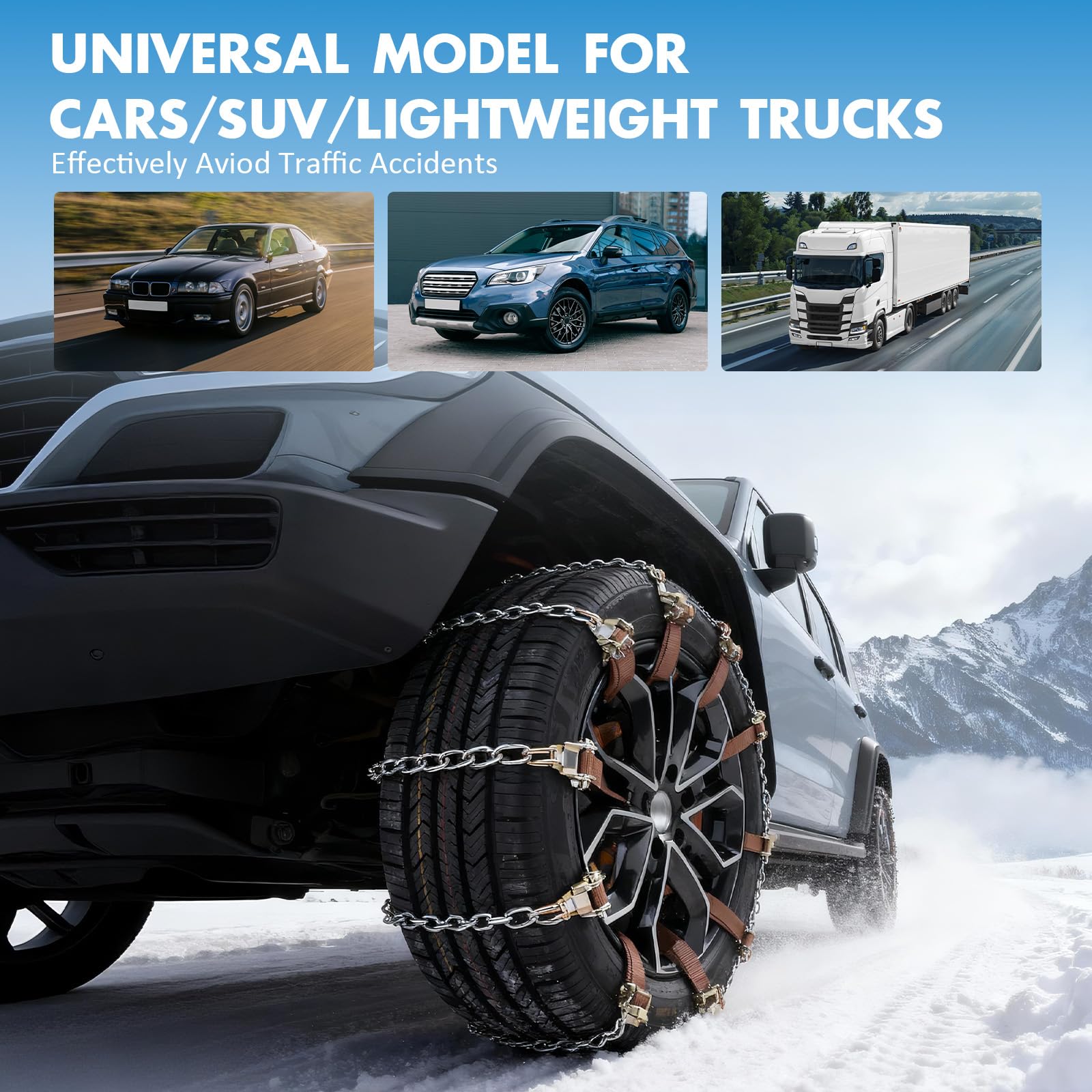 Cadenas Coche Nieve, Cadenas de Nieve para Coche 10 Piezas, Cadenas Nieve Universales Emergencia para Vehículos Coches SUV Tamaño del Neumático 165-265 mm, Snow Chains - Máximo Agarre y Montaje Fácil