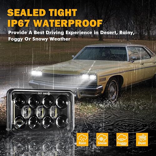 Miniatura 7 de Auxbeam Faros delanteros LED de 4 x 6 pulgadas con DRL de haz alto y bajo, aprobado por DOT, repuesto para H4651 H4652 H4656 H4666 H6545 compatible