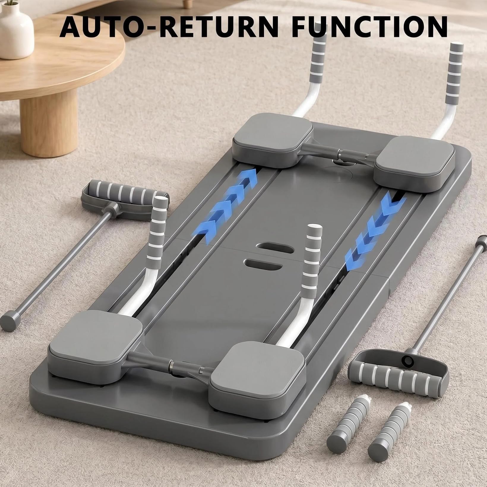 Planche de Pilates, Reformer Pilates Pliable et Multifonctionnelle, Pilates Board D'entraînement pour la Maison avec Minuterie et Bande Résistance, Planche Fitness à Rail Allongé Adaptée (Noir)