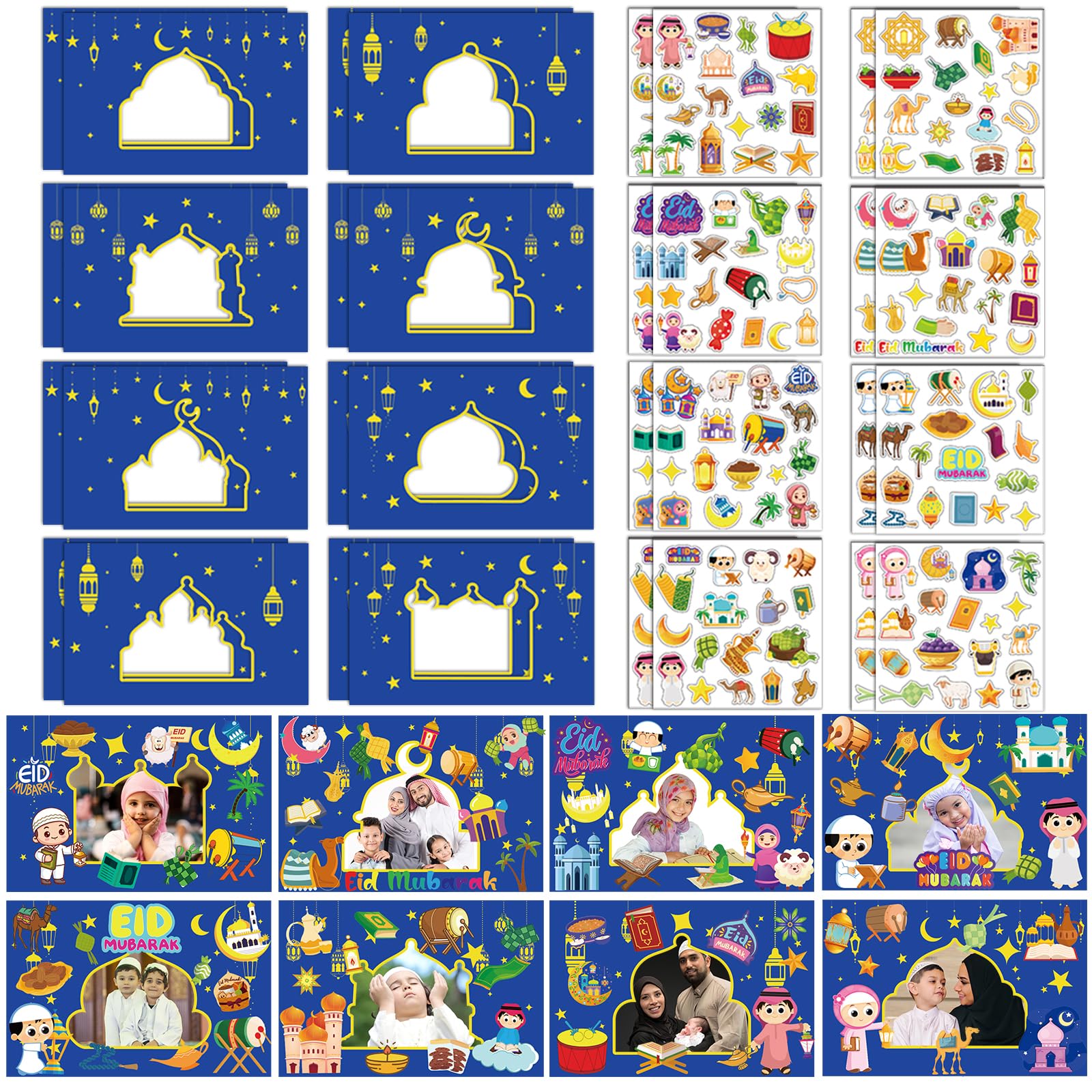 32 Pack Eid Mubarak Theme DIY Picture Frame Craft Kit for Child Fashion DIY Photograph Craft Eid Mubarak Stickers for Eid Mubarak Party Favors Supplies