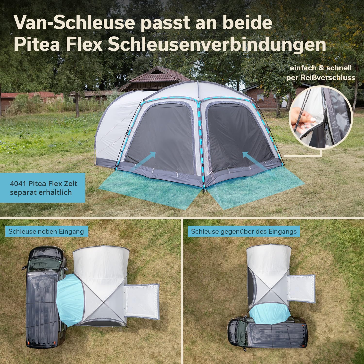 Skandika Van-Schleuse für Kuppelzelt Pitea 4 Flex Protect | Autozelt Schleuse für Van mit Schiebetür, Autovorzelt Minivan, Wassersäule 5000 mm, UPF 50+, Tragetasche | Vorzelt, Zelt, Camping, Outdoor