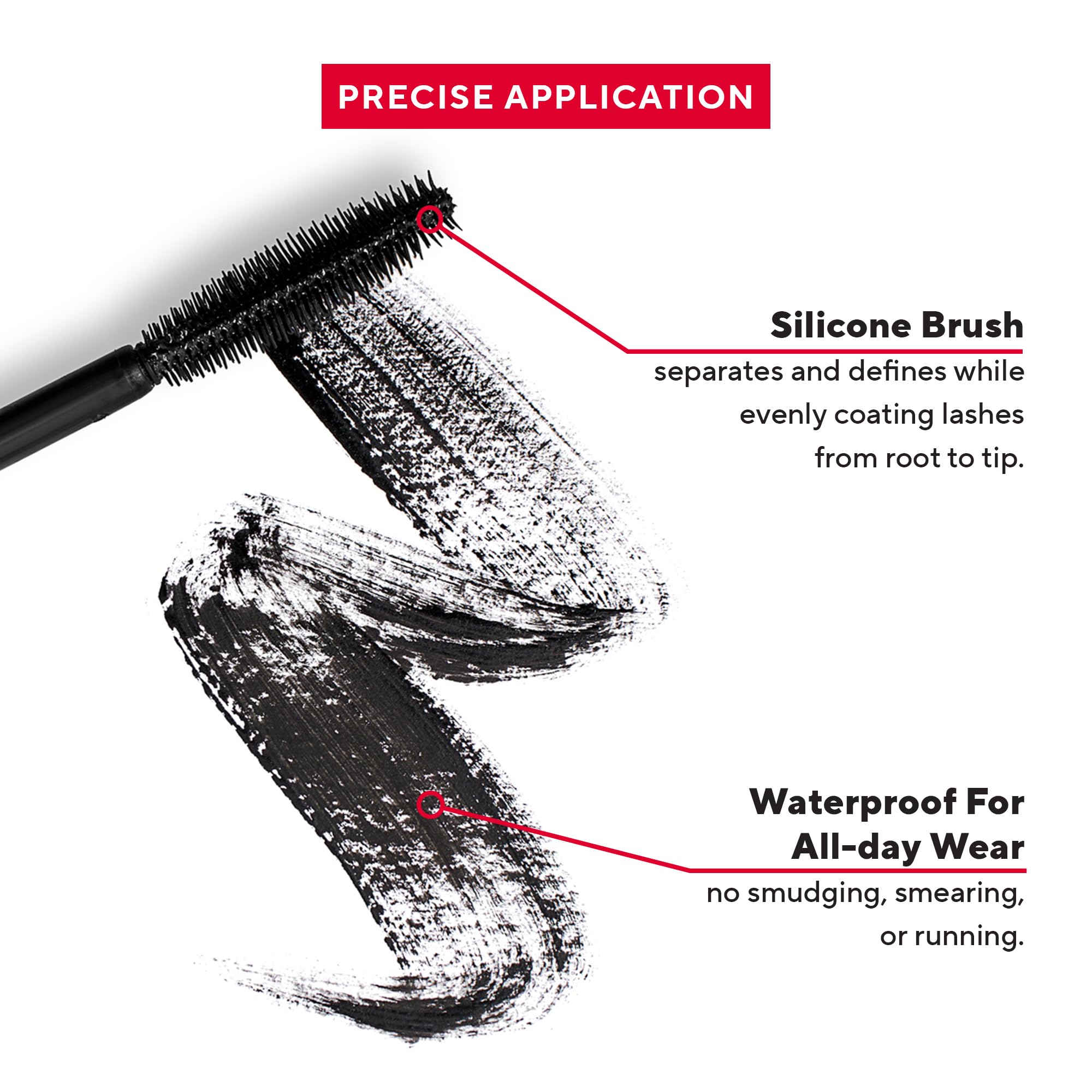 Mirabella - Mascara imperméable Lasting Lash, masque noir résistant aux taches et aux taches qui ajoute du volume, de la longueur et des boucles