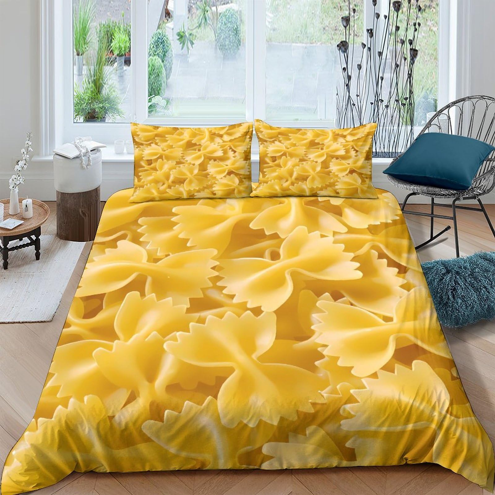 Ctjqhvkz Style-6 3D Printed Farfalle Pasta Pattern Fitted Sheet Microfiber Soft Yellow Bed Cover For Bedroom Dorm Mattress Protection Decor Single（135X200cm）