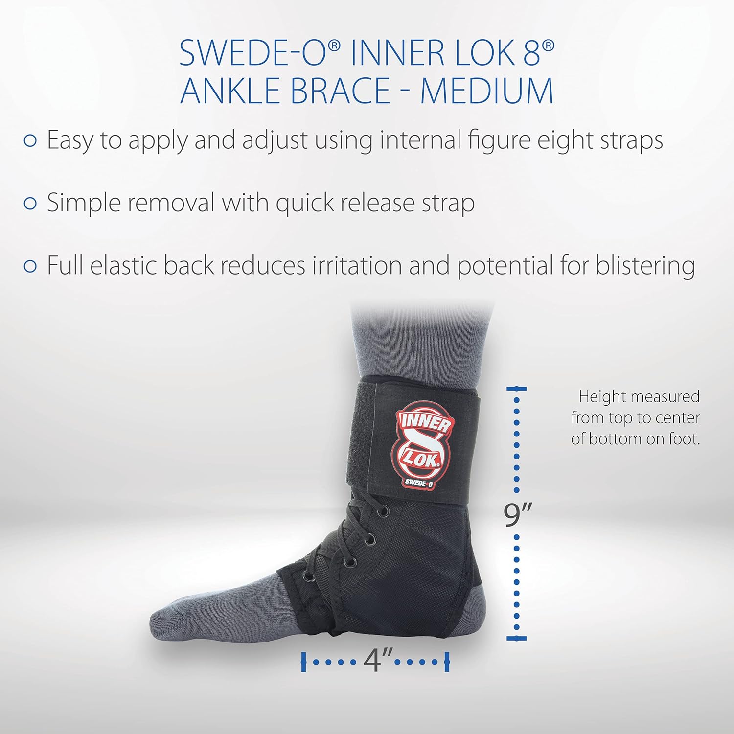 Swede-O Inner Lok 8 Ankle Brace, Black - Medium