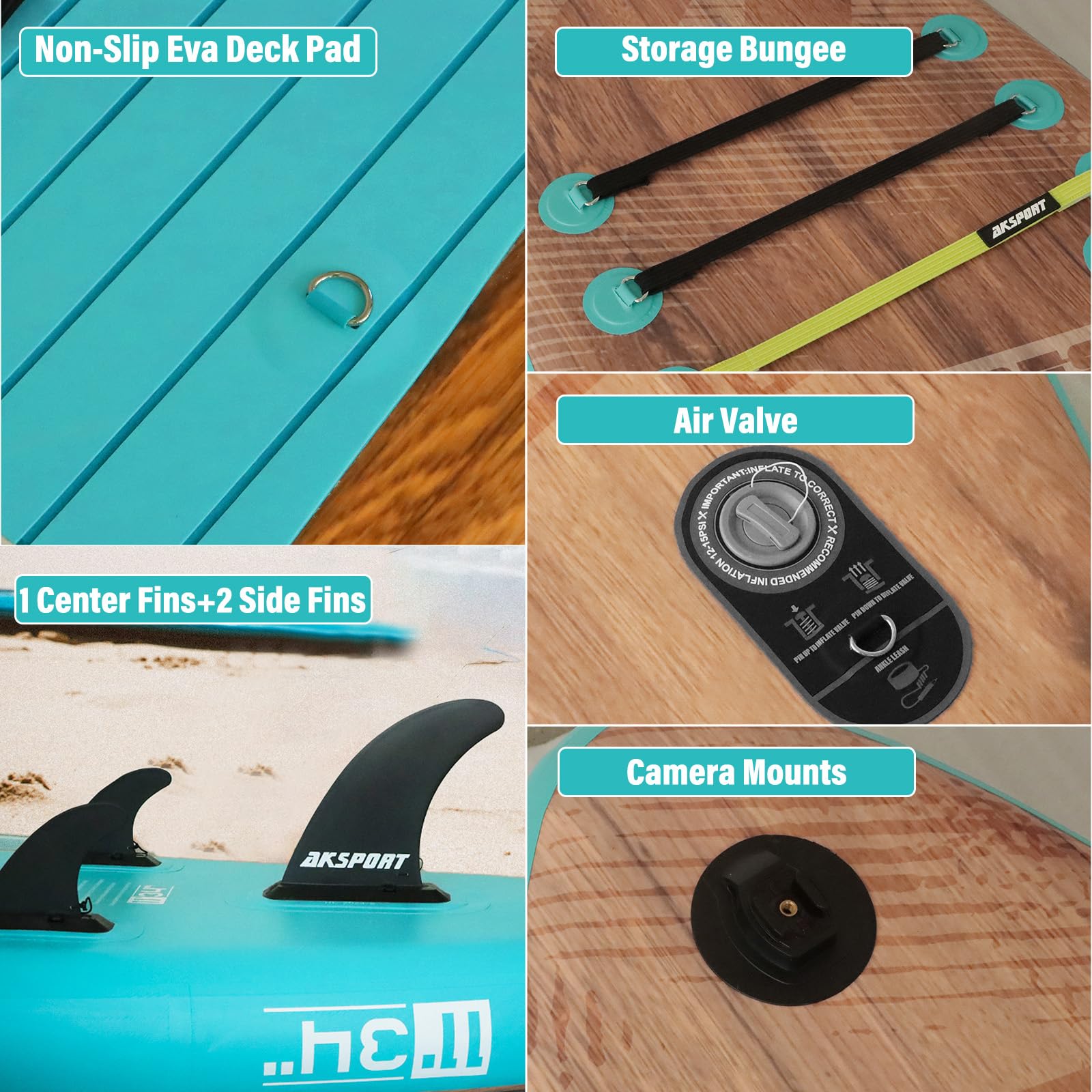 AKSPORT Tavola SUP Gonfiabile, SUP con Tutti gli Accessori, Design Ampio e Stabile, Ponte Antiscivolo, Paddle Board Gonfiabile per Giovani e Adulti