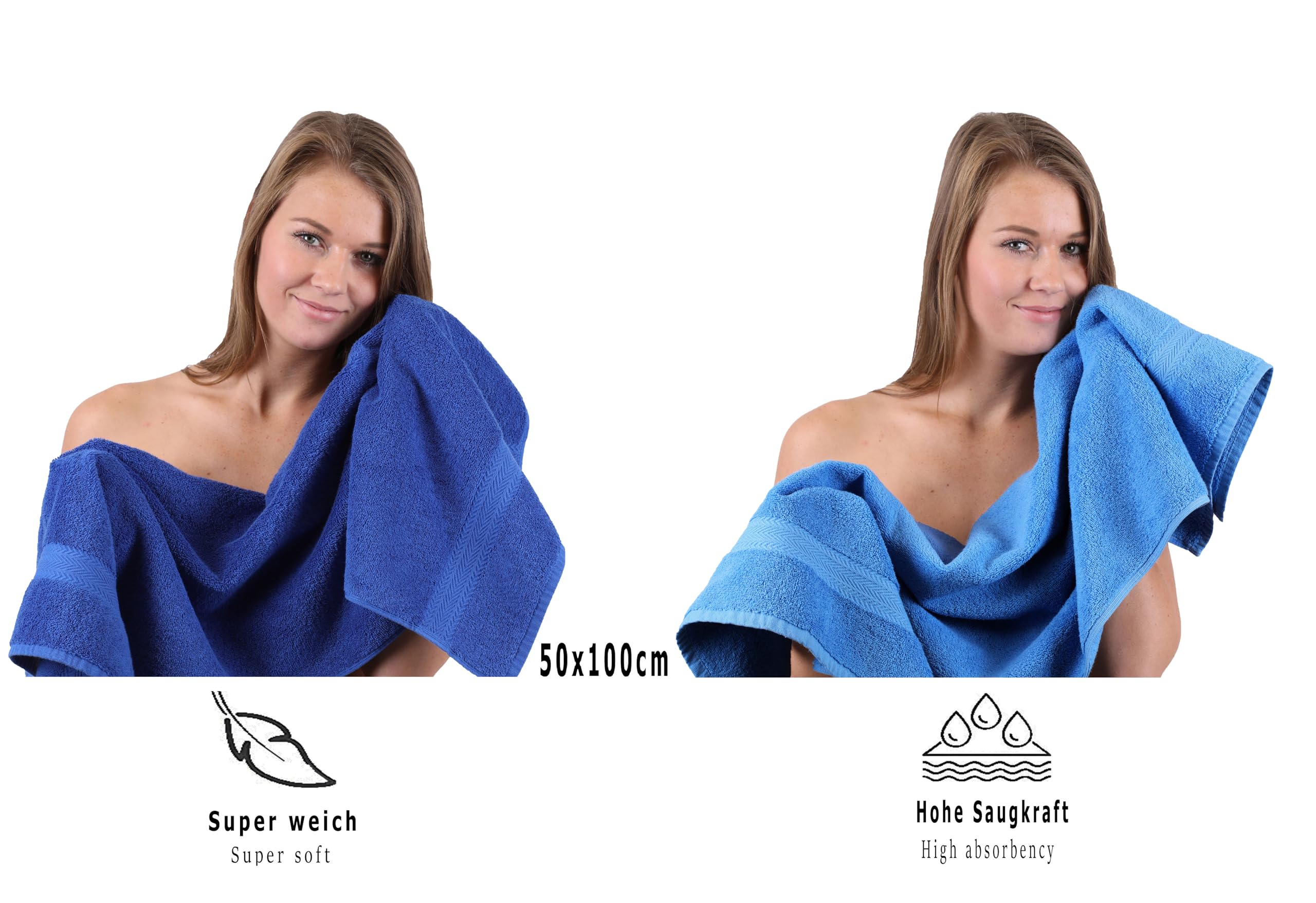 Lot 4 Serviettes Betz Happy Pack 100% Coton – 2 Serviettes Toilette + 2 Gants Bleu Royal & Bleu Clair