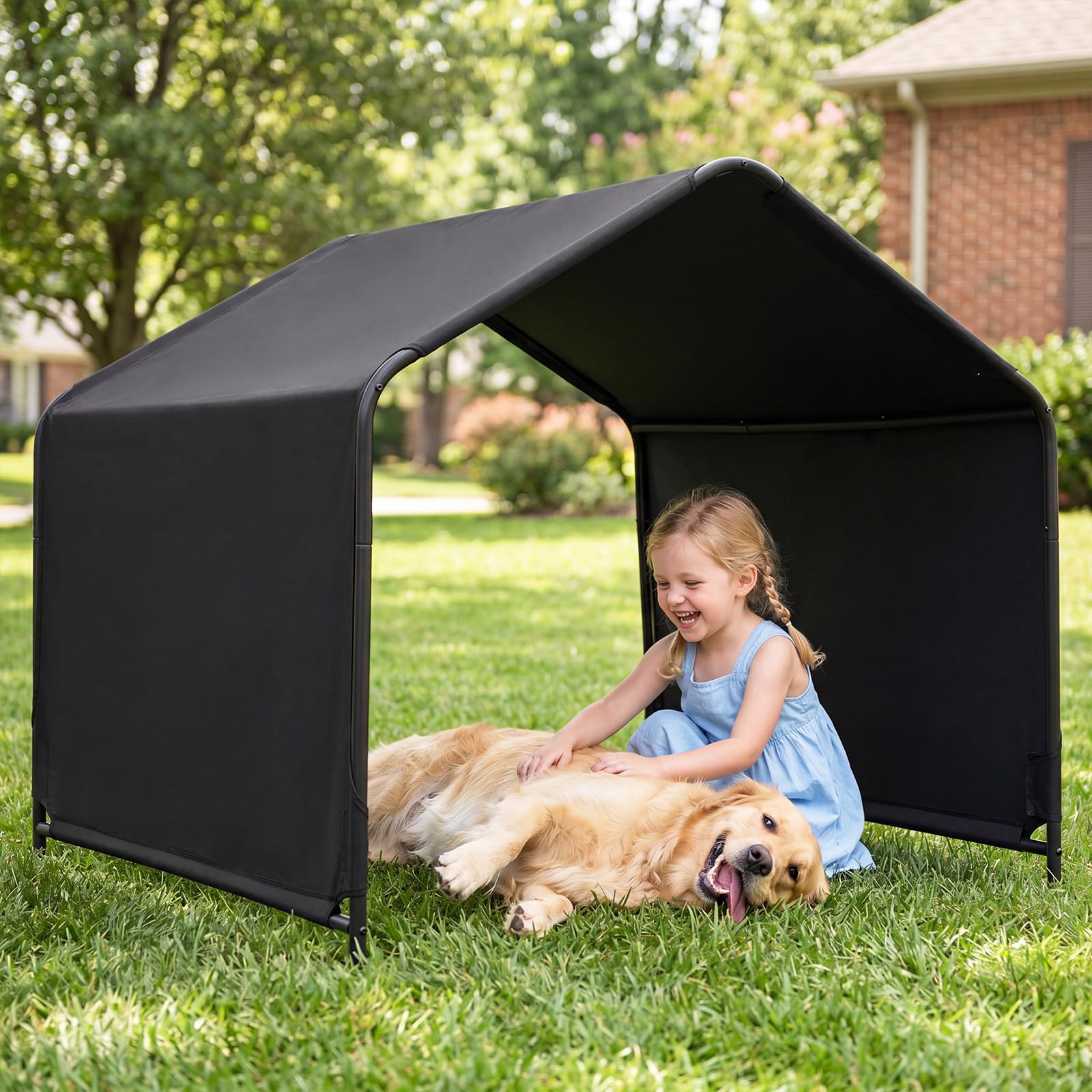 COSTWAY Cuccia per Cani da Esterno in Tessuto Oxford (Nero) | Tenda da Esterno con Tetto Impermeabile per Animali Domestici