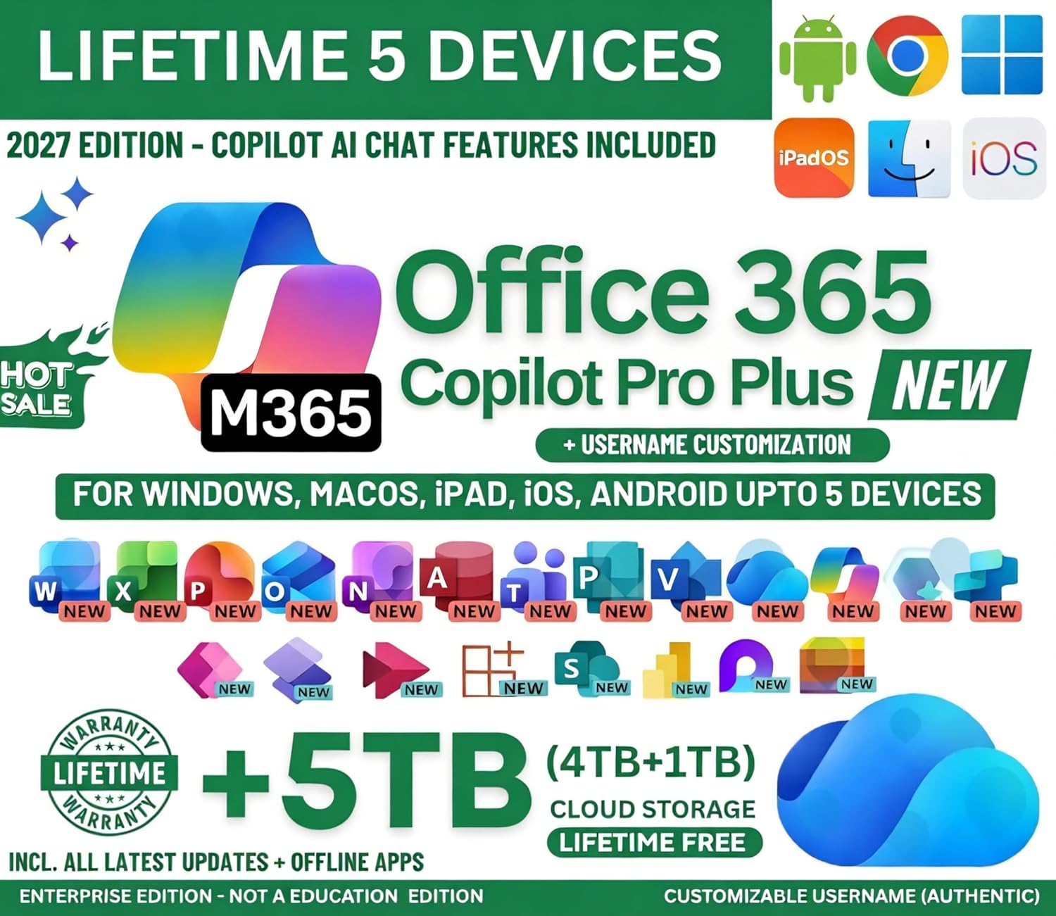 OFFICESUITE 365 Pro Plus Exclusive Edition Ms + Copilot AI with CHAT GPT, Gemini integrated NEW 2026 Exclusive Edition (5 Devices, Lifetime Validity) for Win, iOS, macOS, iPADOS, Android | 4+1 TB Online Storage for lifetime | Regular Updates with Unlimited Reinstallations