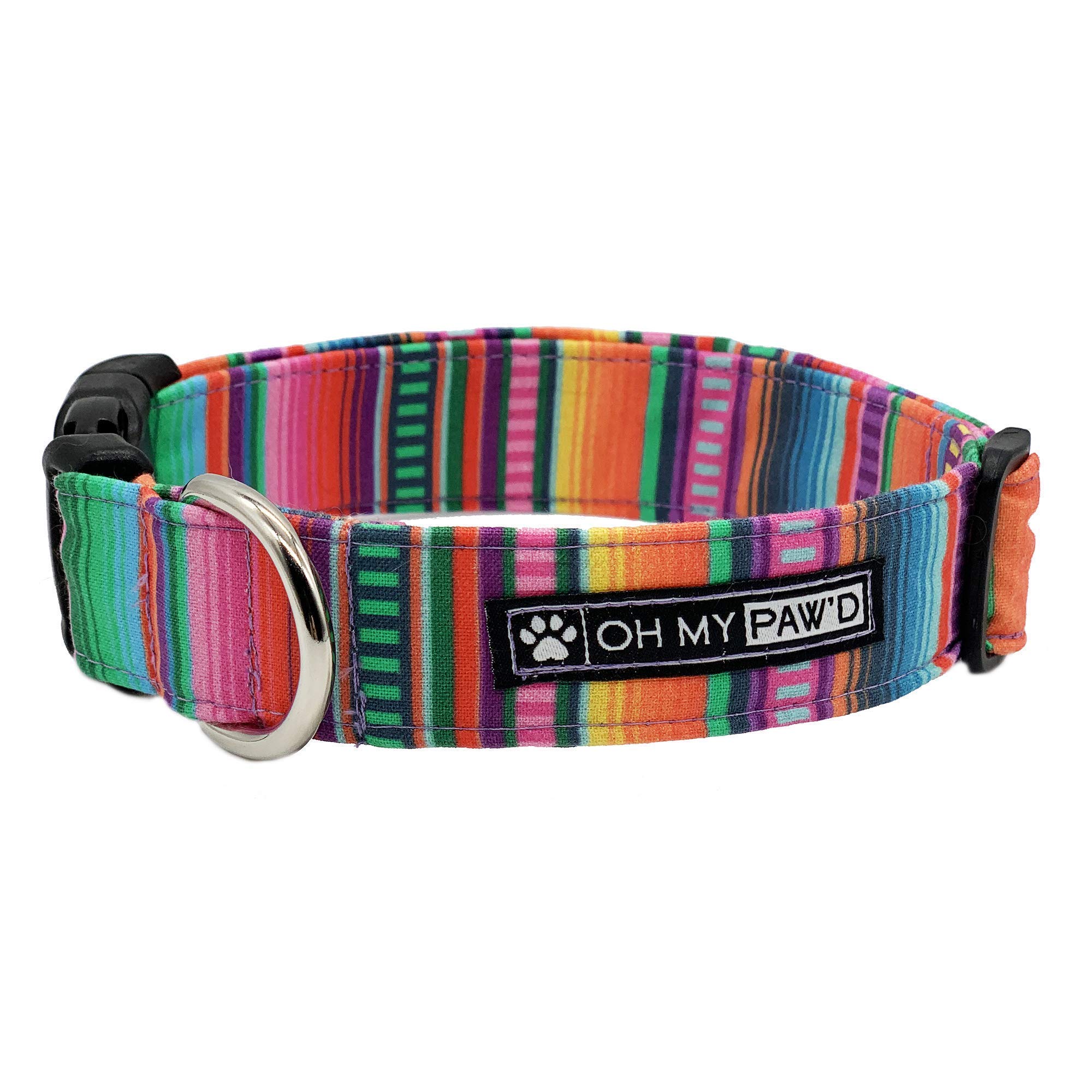 Serape Fabric Collar for Pets Size Extra Small 5/8 Inch Wide and 9-12 Inches Long - Hand Made Dog Collar by Oh My Paw'd
