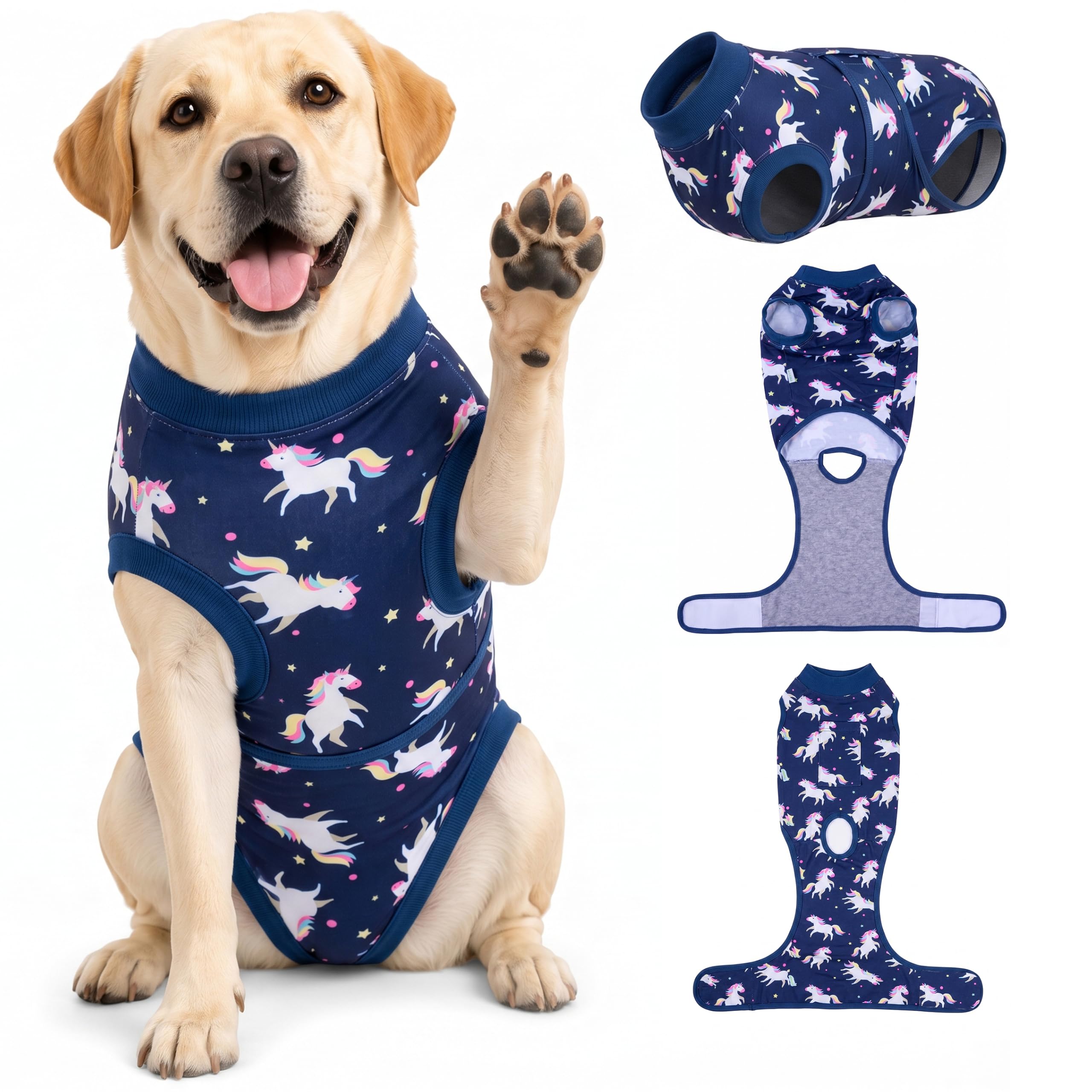 PetWarm Dog Surgery Recovery Suit, Recovery Bodysuit, Unicorn, Blue, 2XL