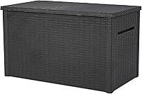 Keter Java XXL 230 Gallon Deck Box - Weatherproof Resin Rattan Outdoor Storage for Patio Cushions, Pool Toys, Garden Tools, Dark Grey