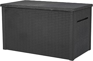 Keter Java XXL 230 Gallon Resin Rattan Look Large Outdoor Storage Deck B...