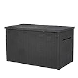 Java XXL 230 Gallon Resin Rattan Look Large Outdoor Storage Deck Box for Patio Furniture Cushions, Pool Toys, and Garden Tools, Dark Grey