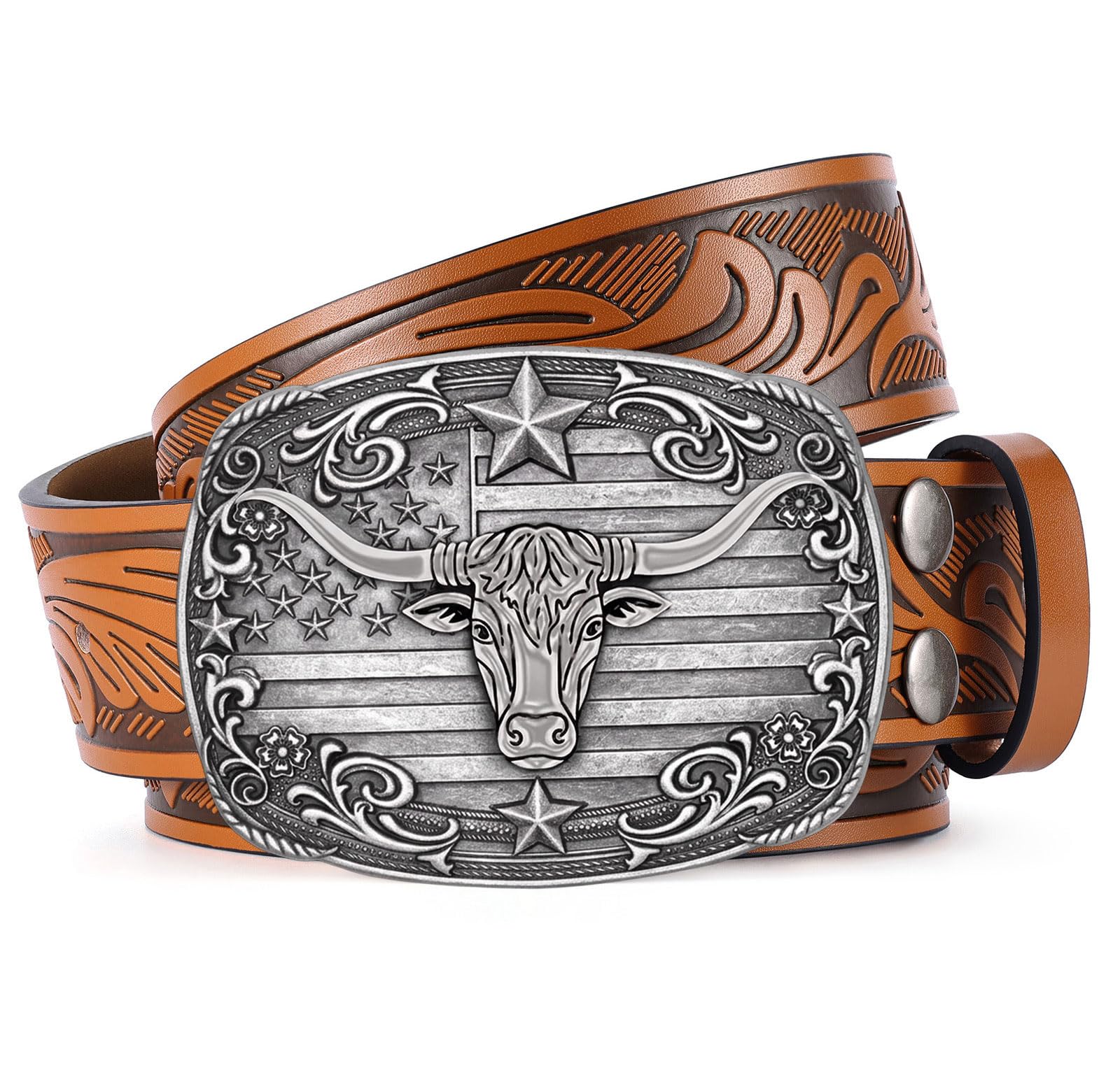 Western Cowboy Belts for Men Women Mens Western Cowboy Belt Bull Buckle