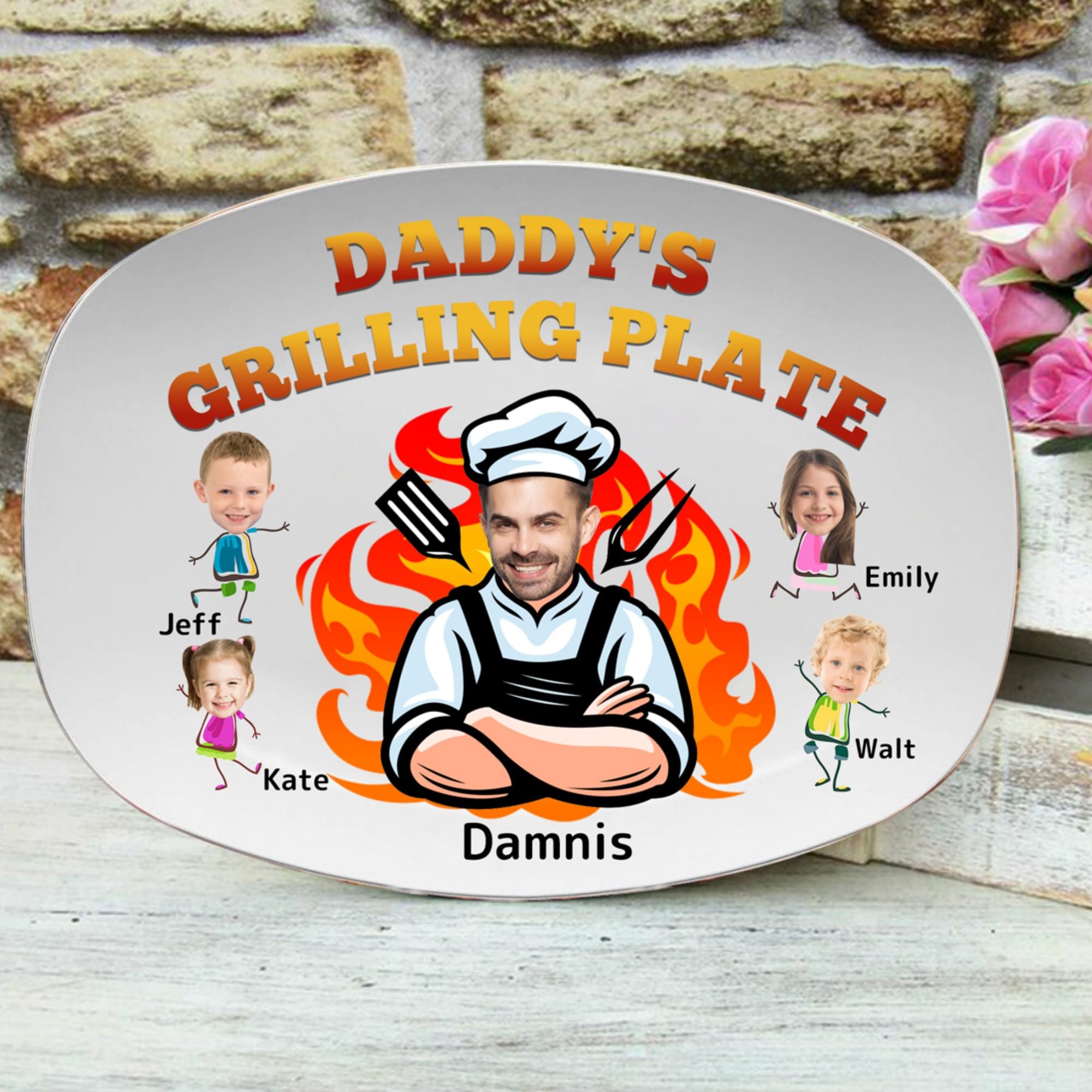 Plaque à griller personnalisée drôle avec visage de papa, photo et nom, cadeau fête des pères Noël anniversaire